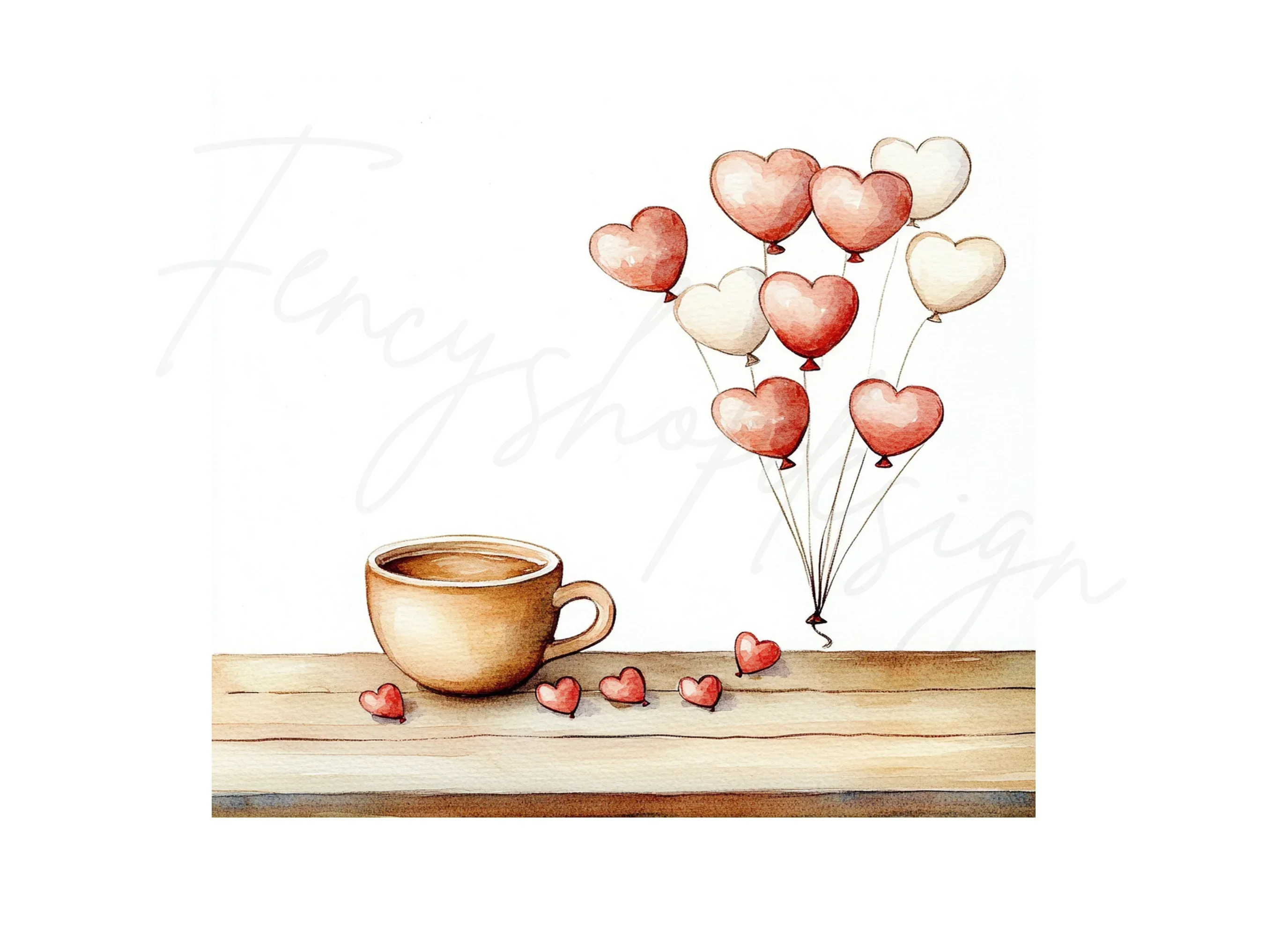 Coffee Cup Heart Balloons Clipart Bundle - Image 2