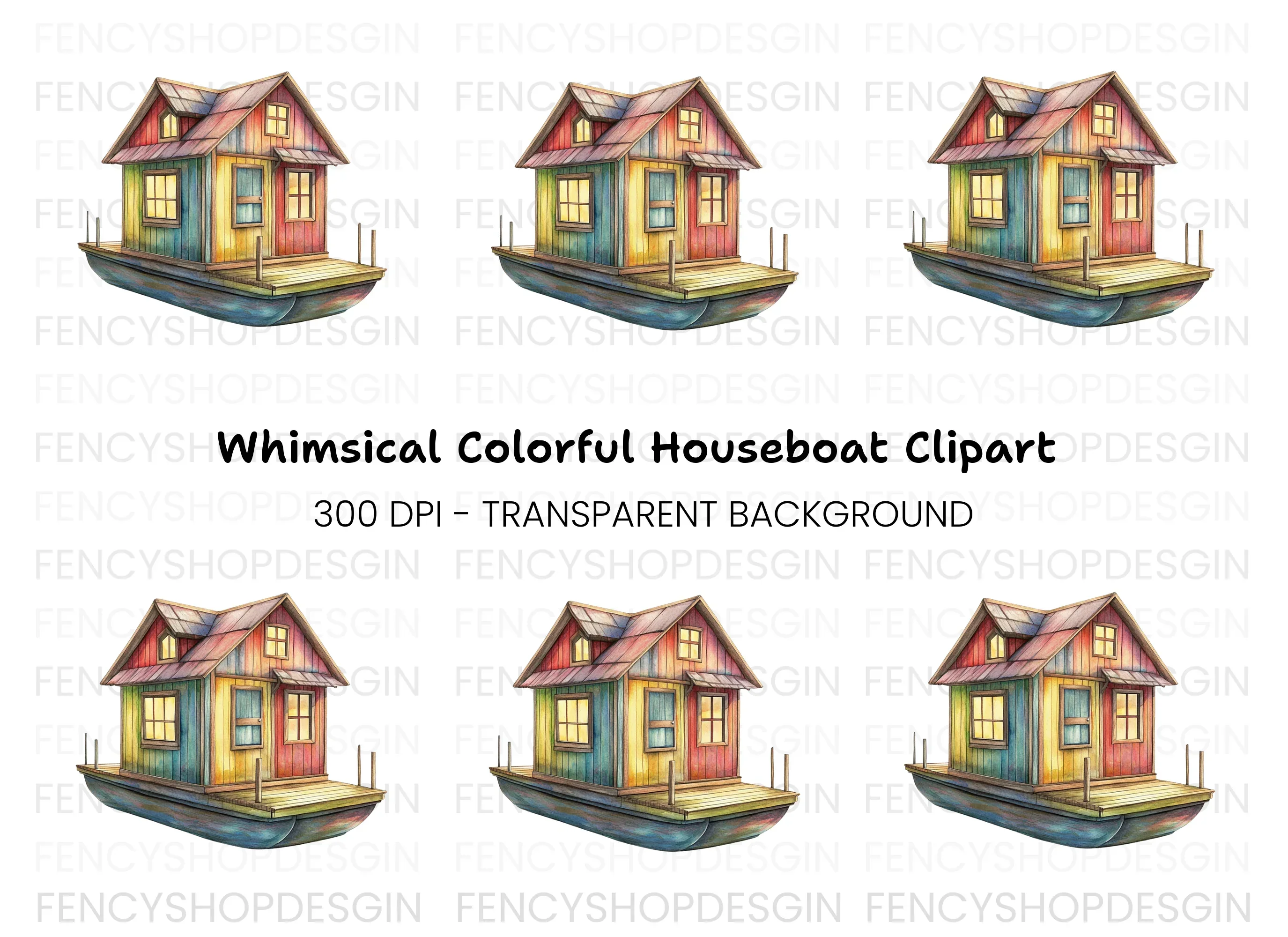 Colorful Floating House Clipart Bundle