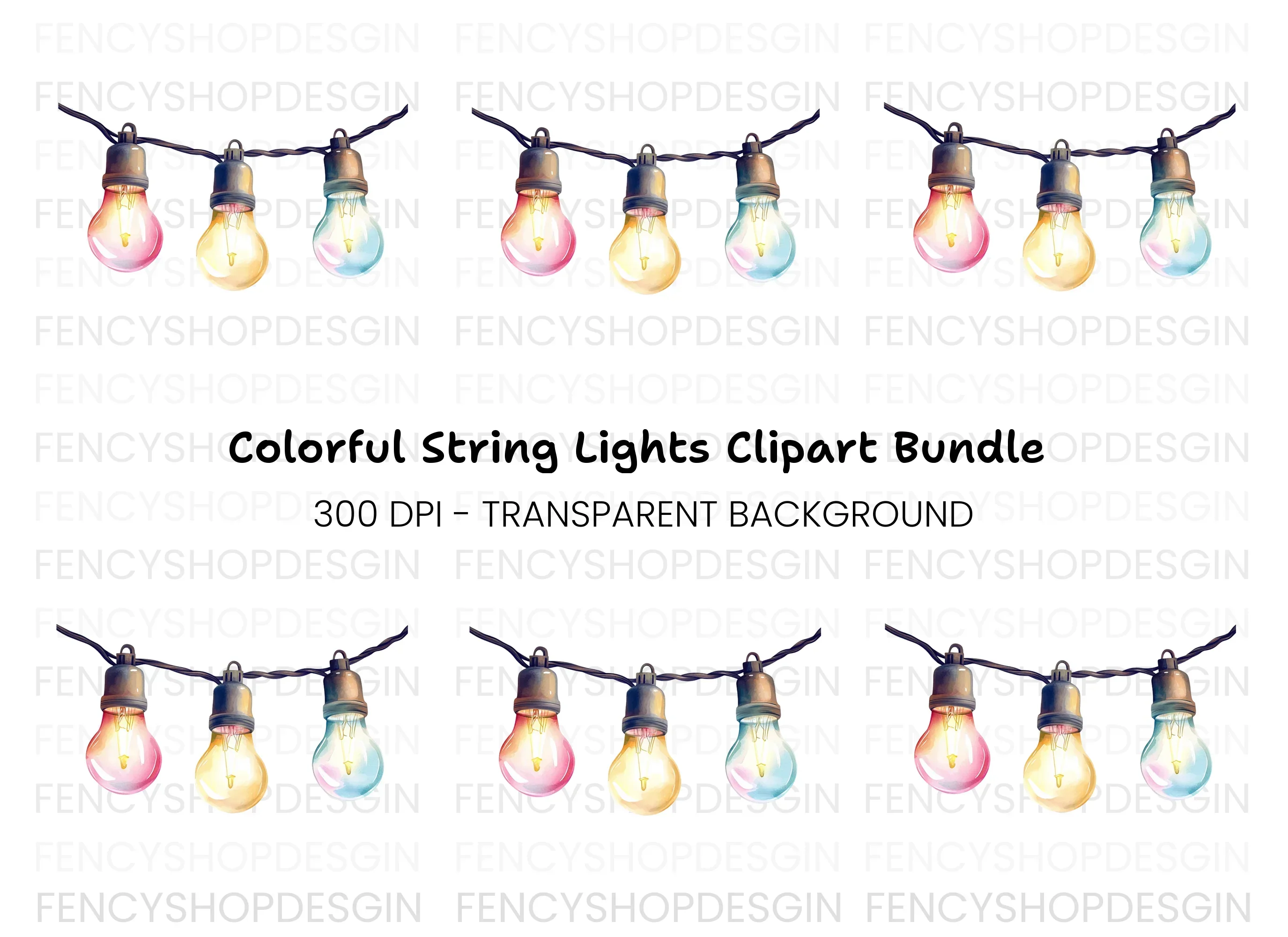 Colorful String Lights Clipart Bundle