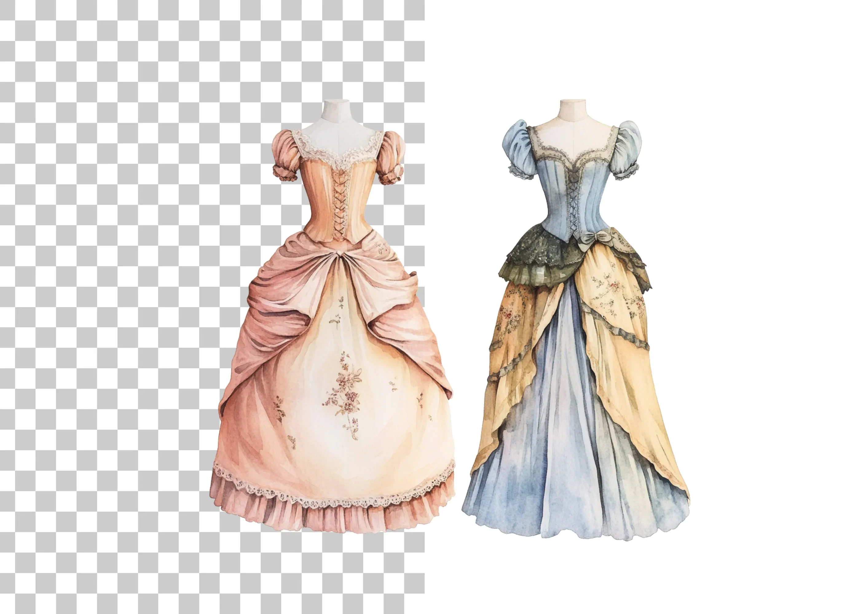 Colorful Victorian Era Dresses Clipart Bundle - Image 2