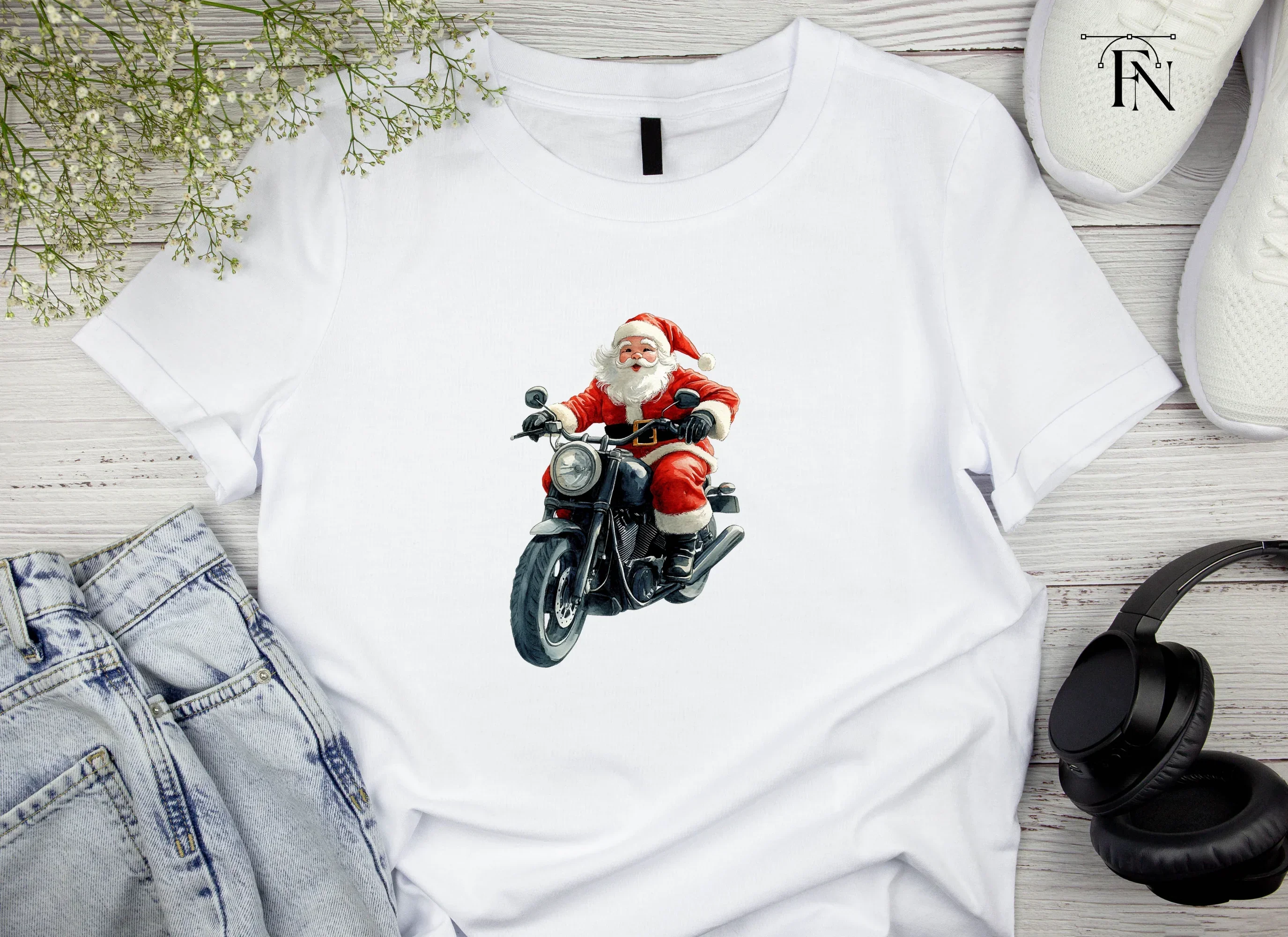 Cool Santa Claus on Motorcycle Clipart Bundle - Image 5