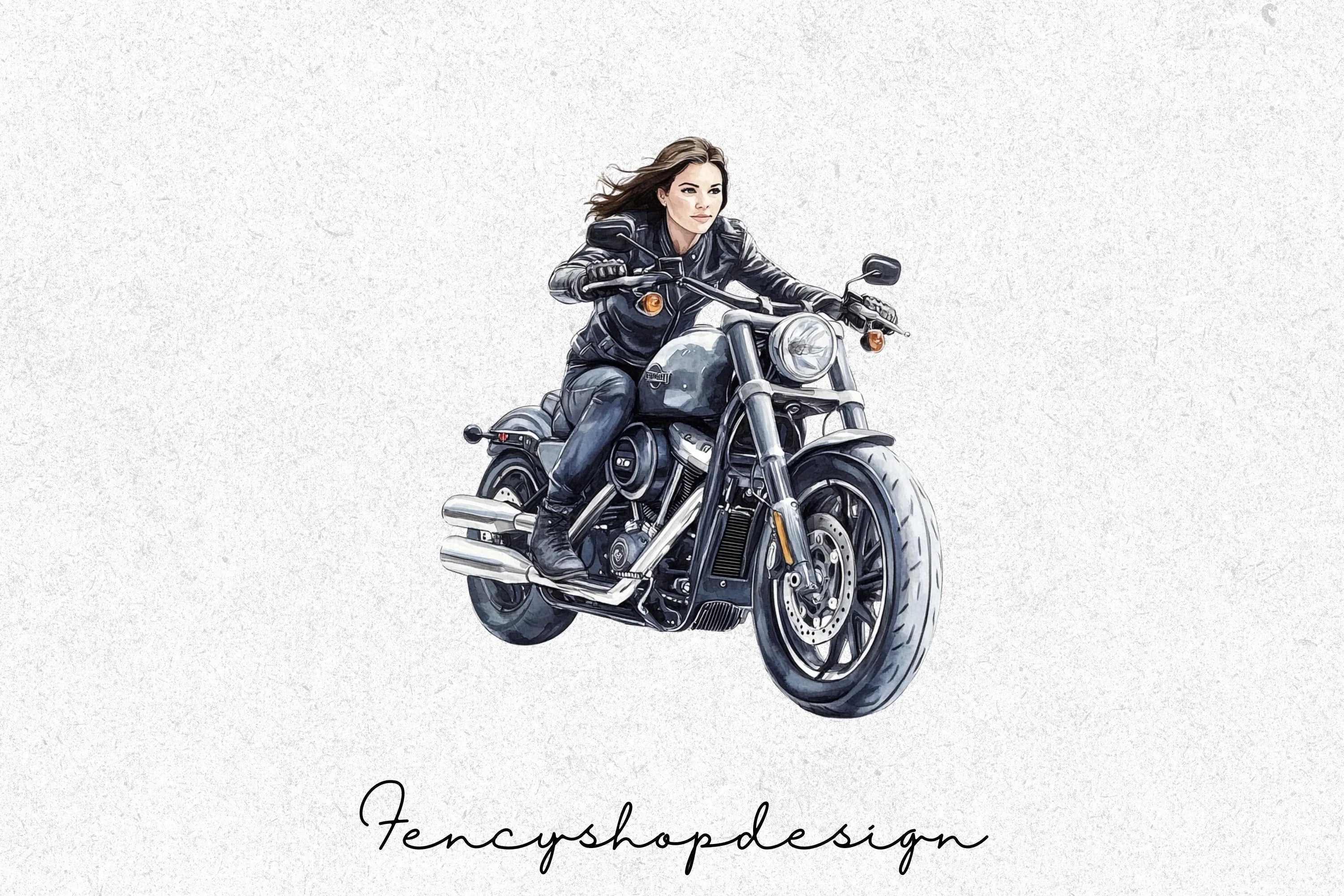 Cool Woman Riding Motorcycle Clipart Bundle - Image 8