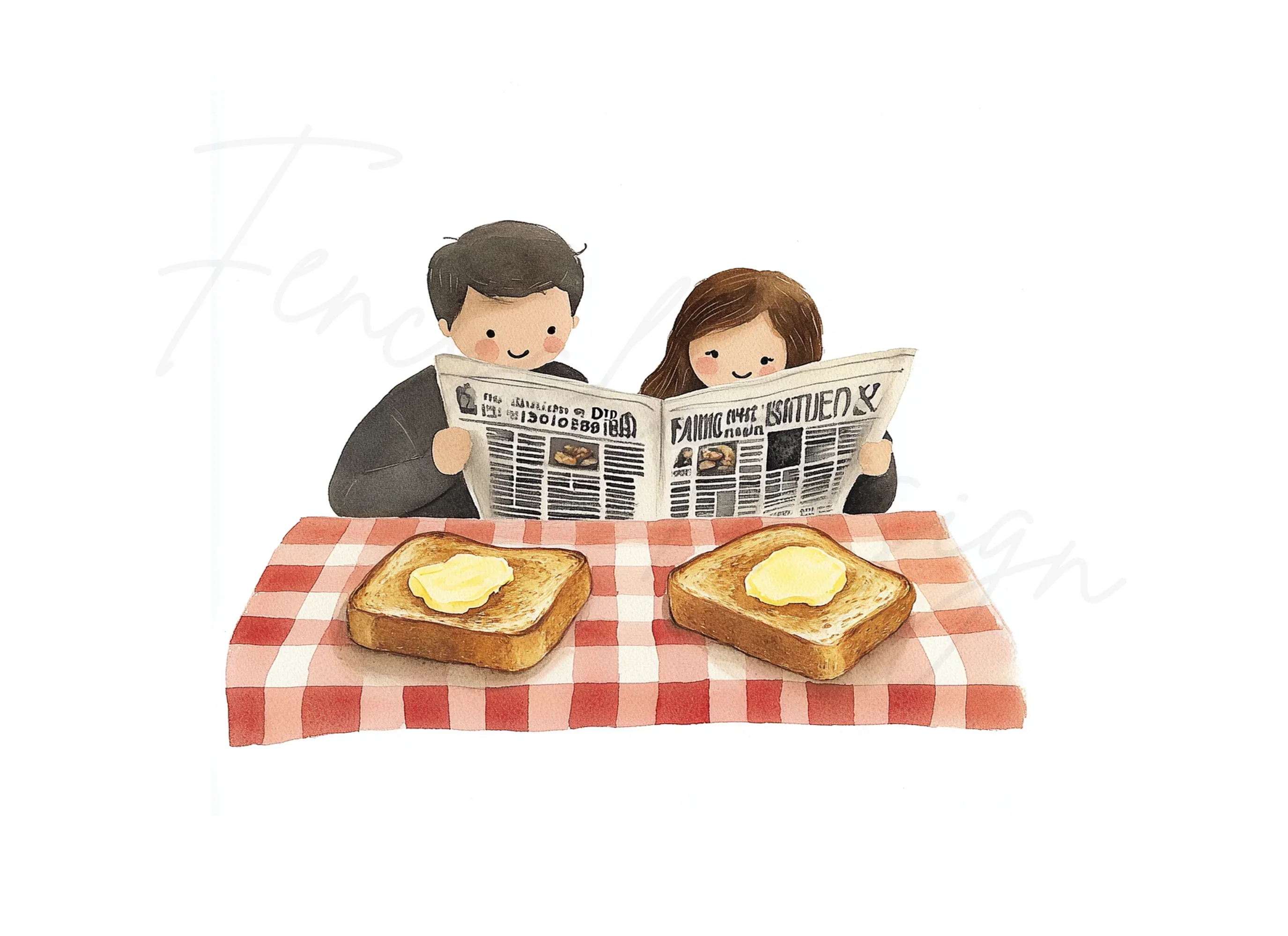 Couple Reading Newspaper Breakfast Clipart Bundle - Image 3
