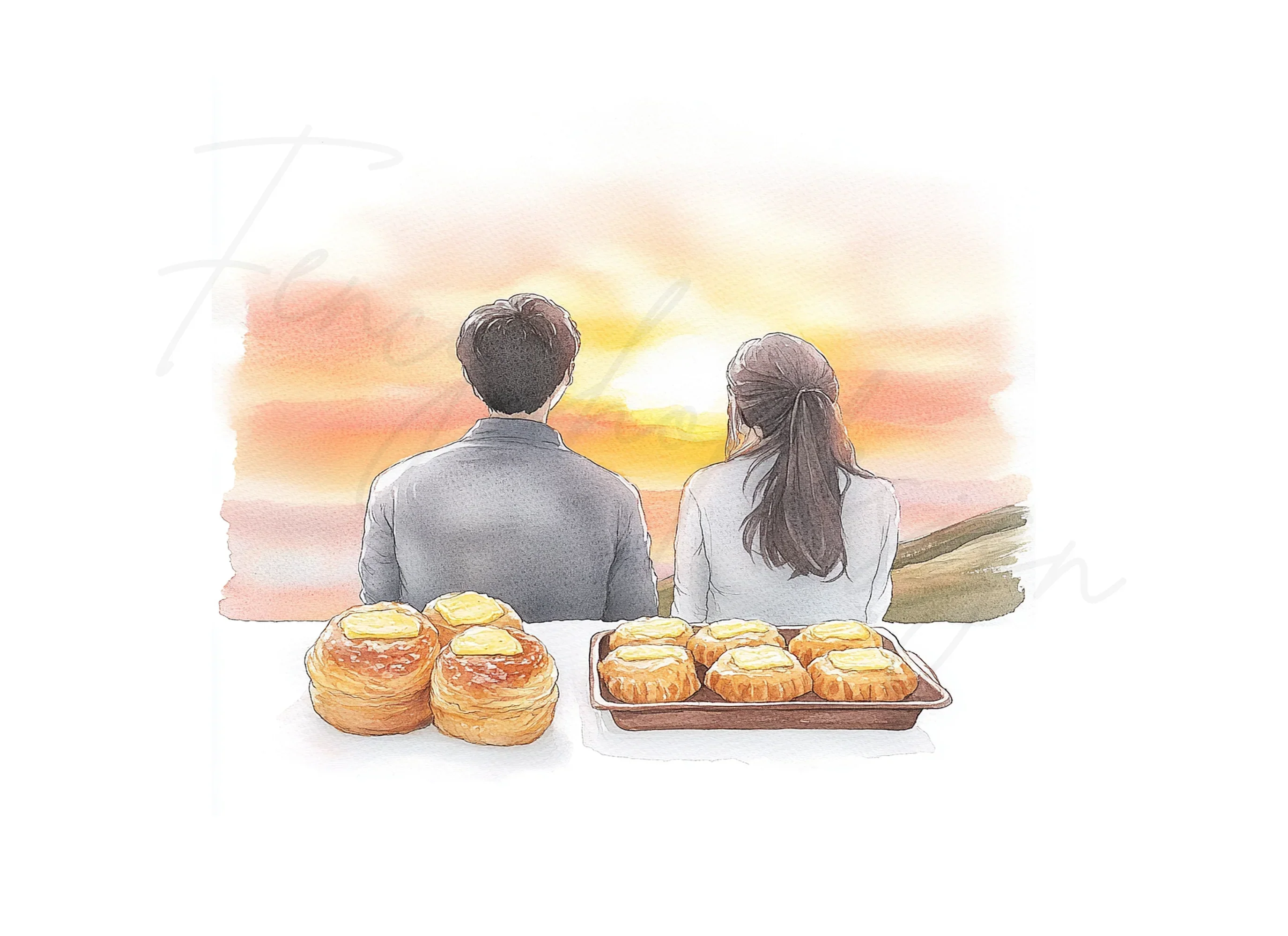 Couple Watching Sunset with Pastries Clipart Bundle - Image 3