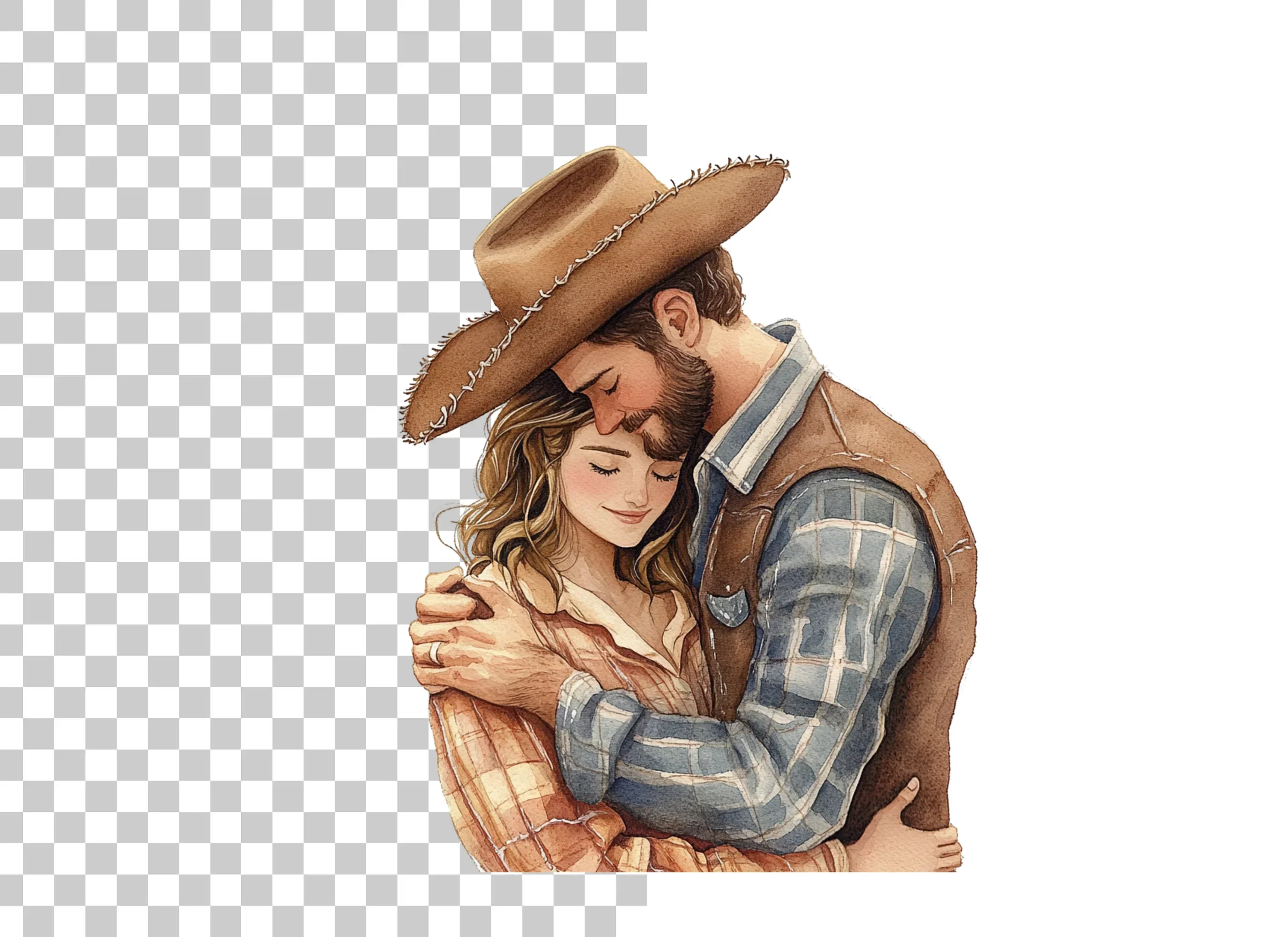 Cowboy Couple Hugging Clipart Bundle - Image 3