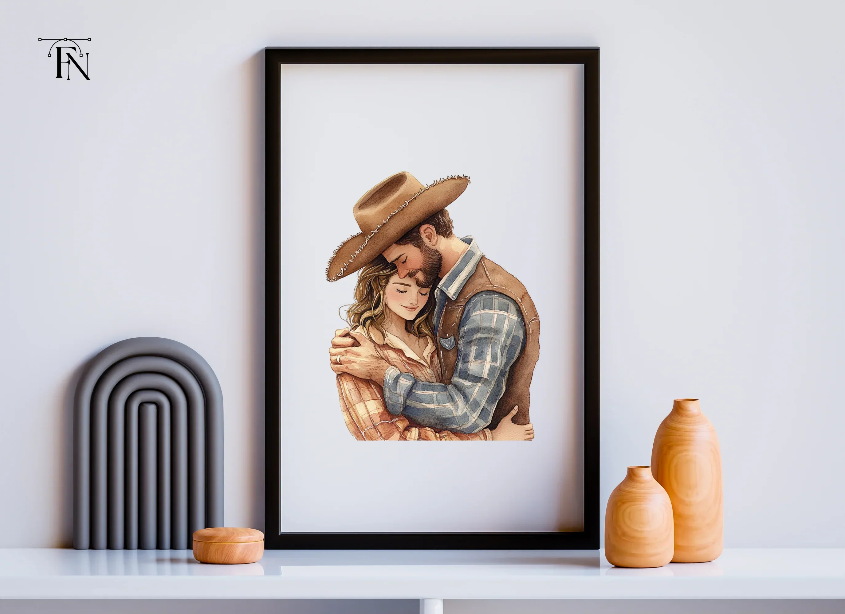 Cowboy Couple Hugging Clipart Bundle - Image 4