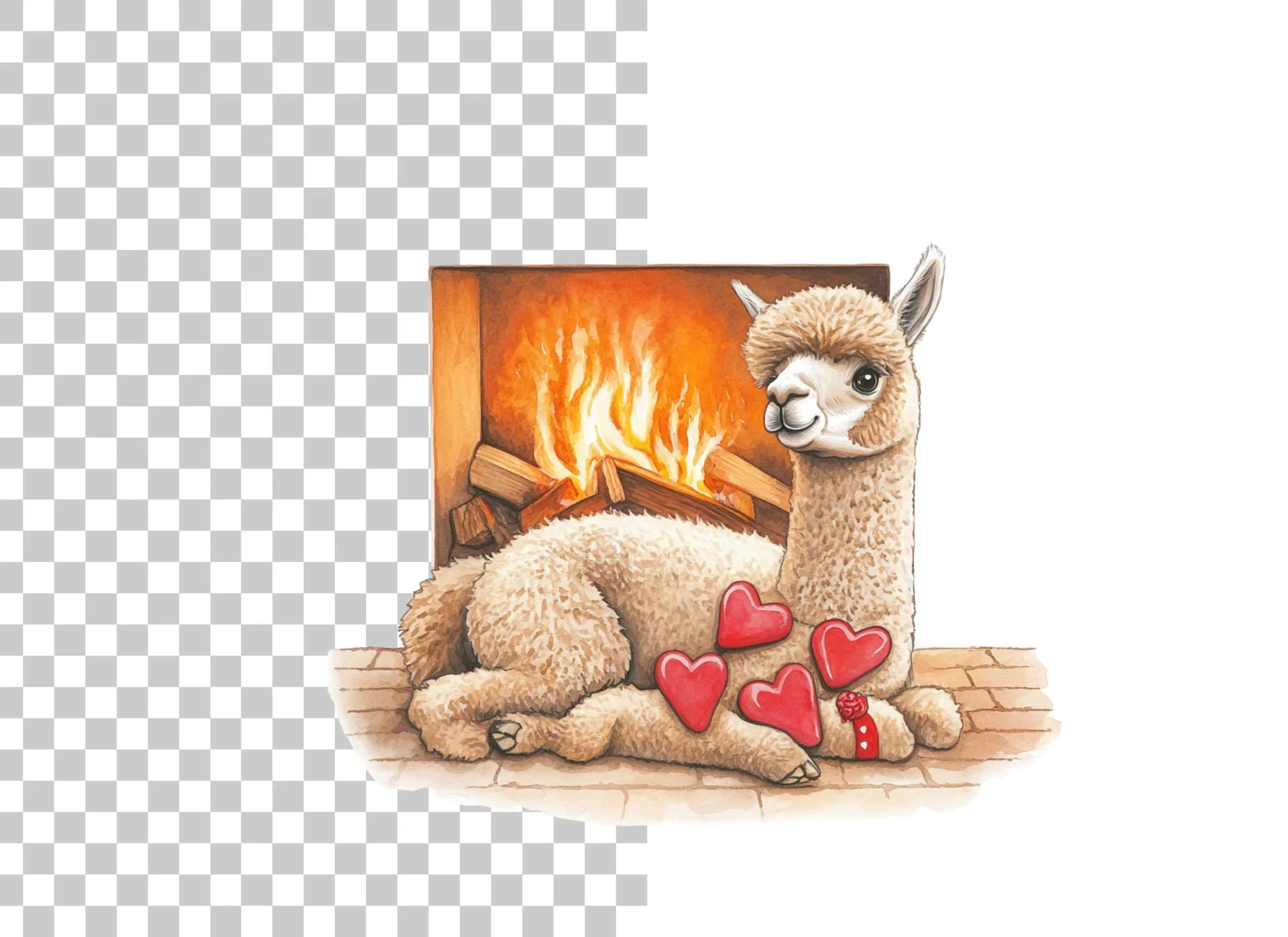 Cozy Alpacas by Fireplace Clipart Bundle - Image 6
