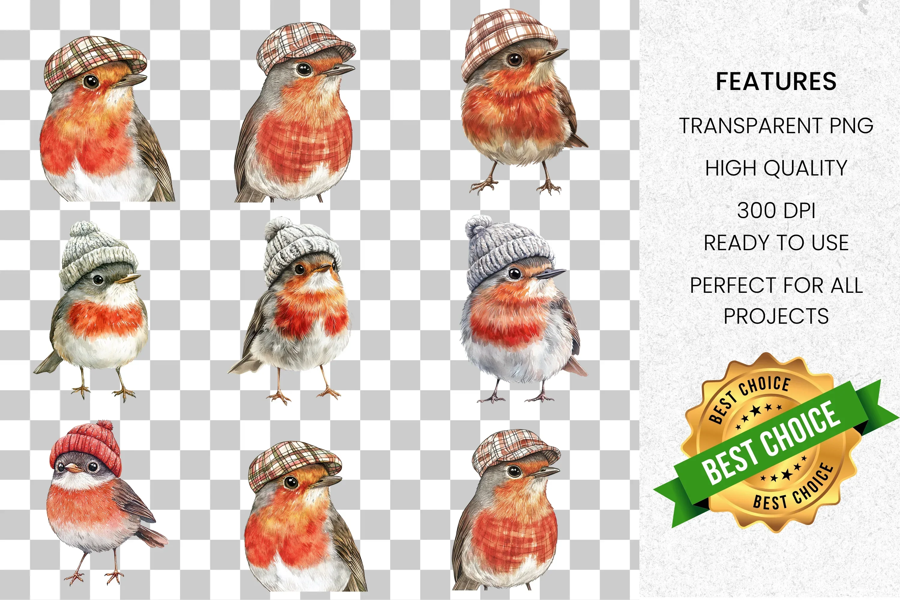 Cozy Christmas Robin Bird Clipart Bundle - Image 8