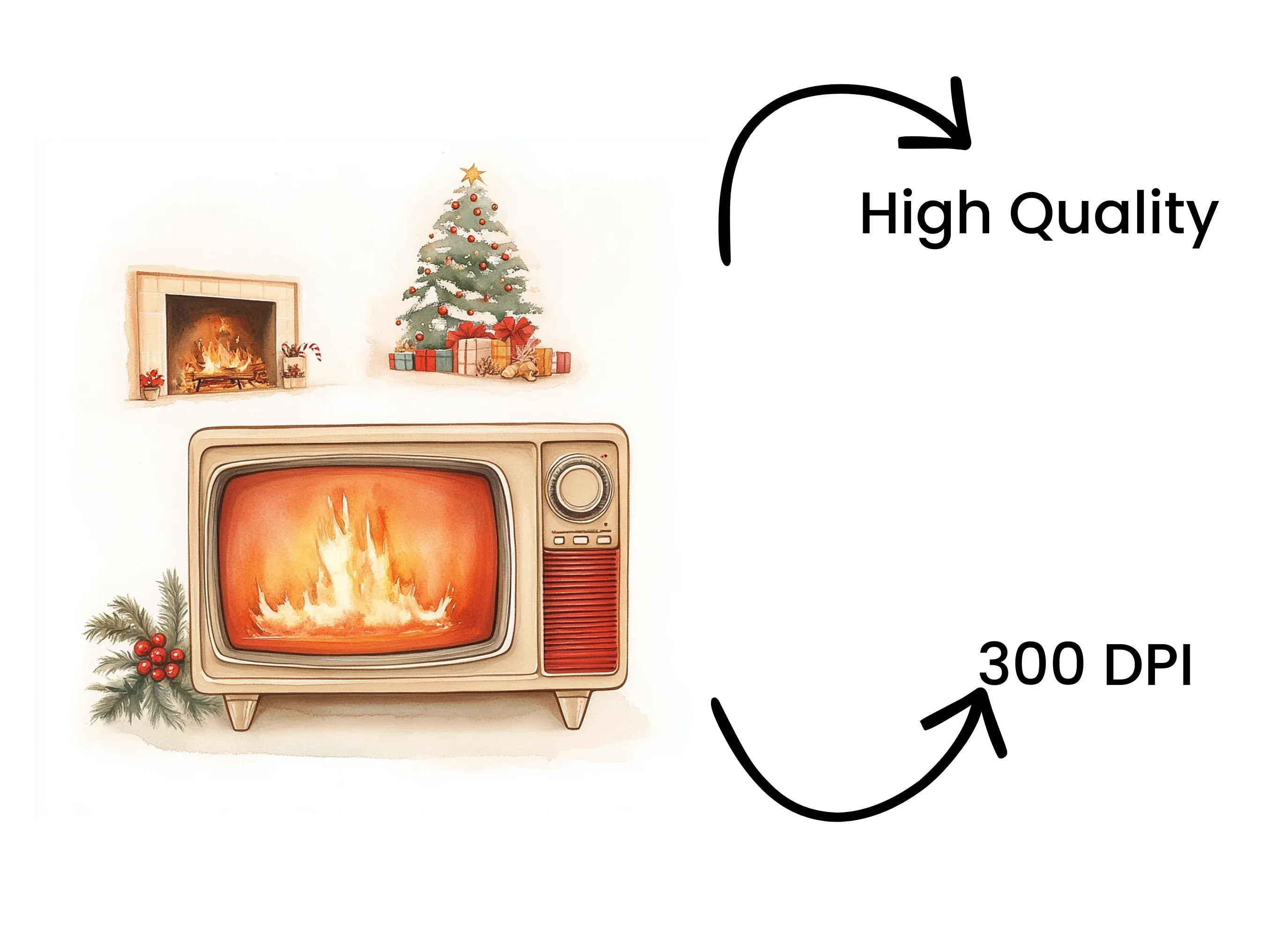 Cozy Fireplace Vintage TV Clipart Bundle - Image 4
