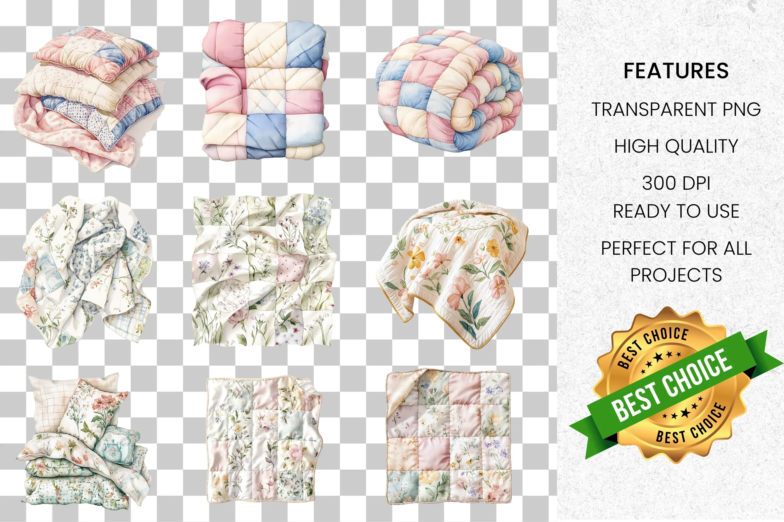 Cozy Floral Quilts Clipart Bundle - Image 8