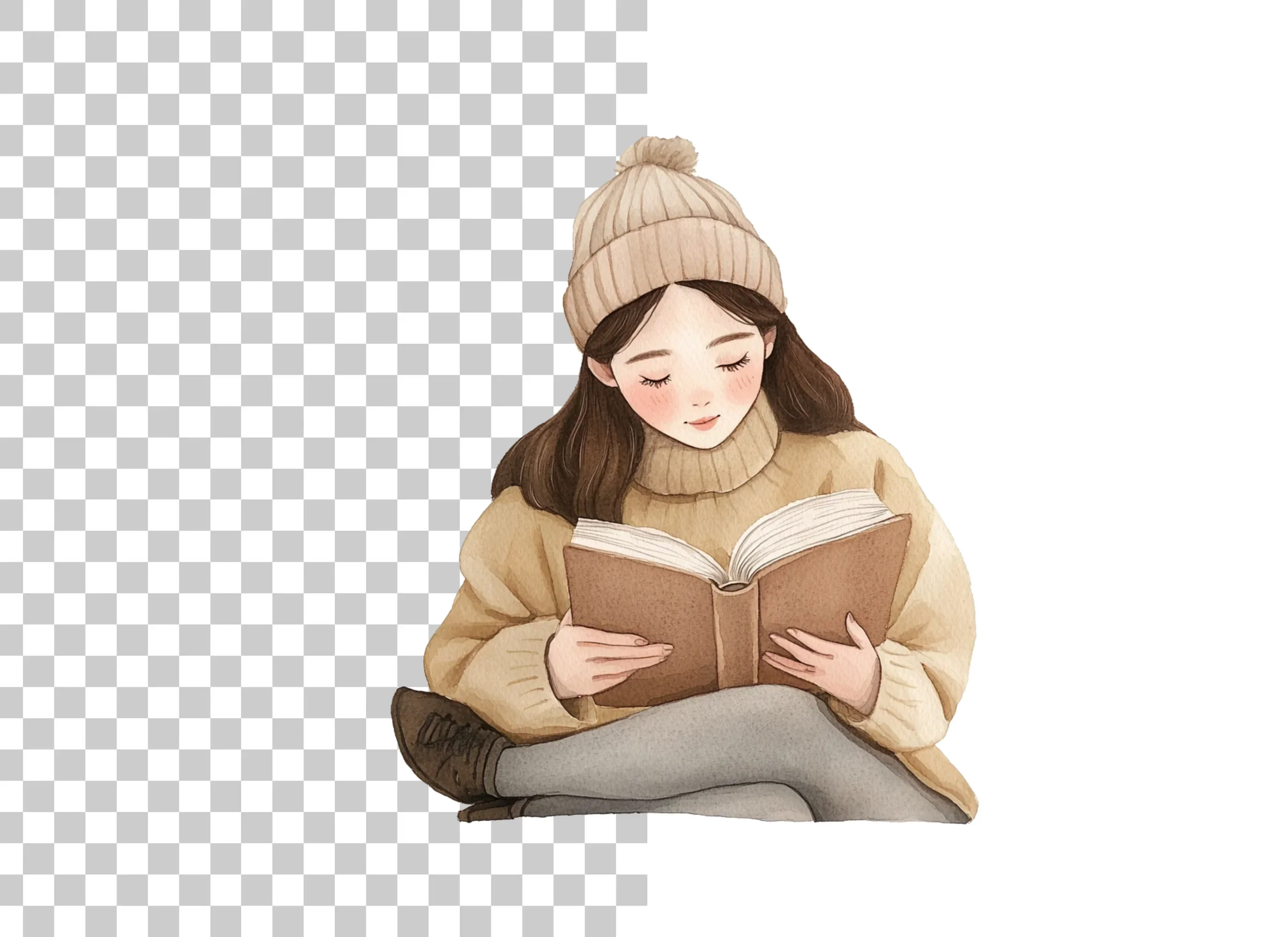 Cozy Girls Reading Books Clipart Bundle - Image 2