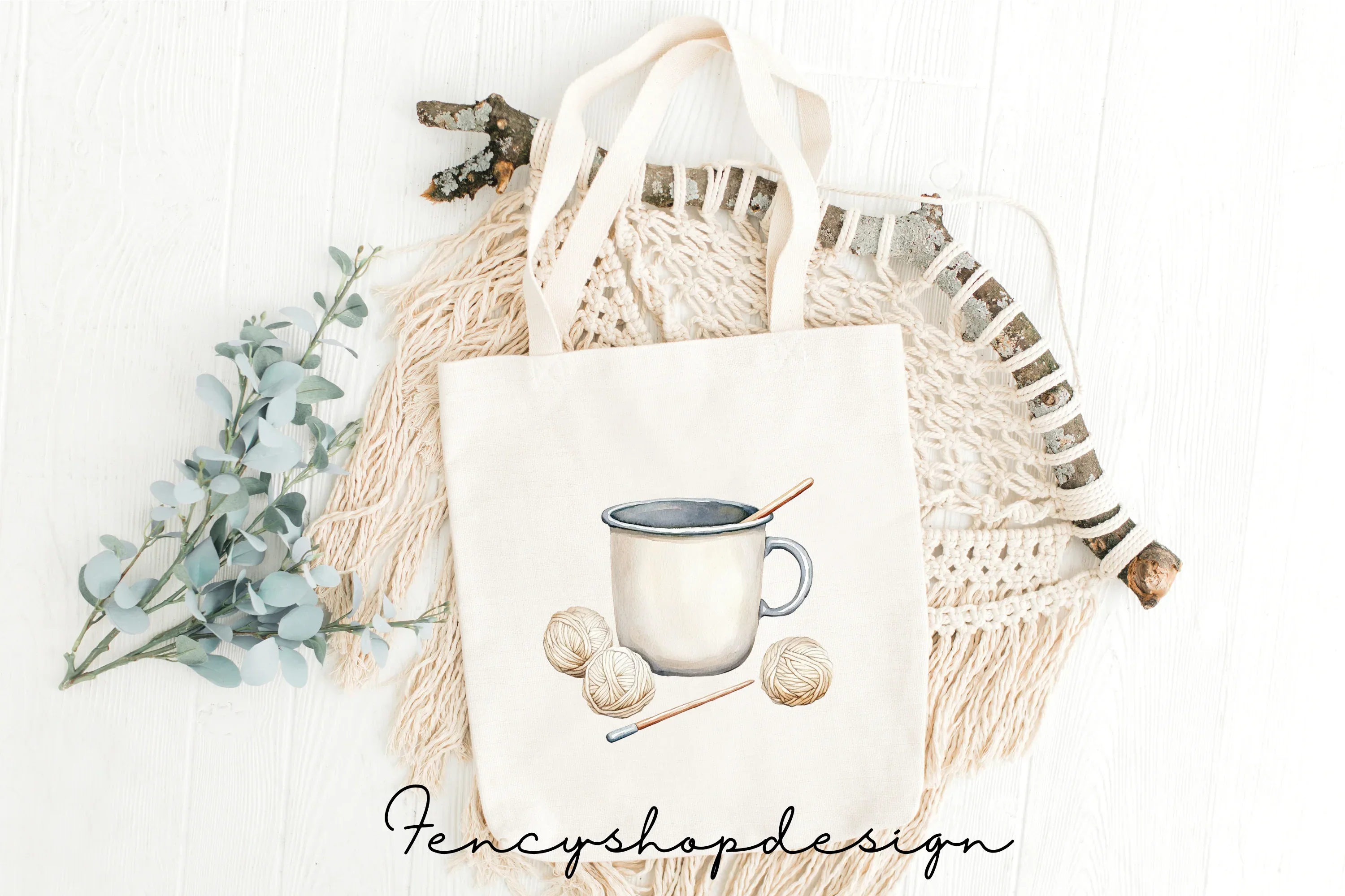 Cozy Knitted Mugs Yarn Crafts Clipart Bundle - Image 2