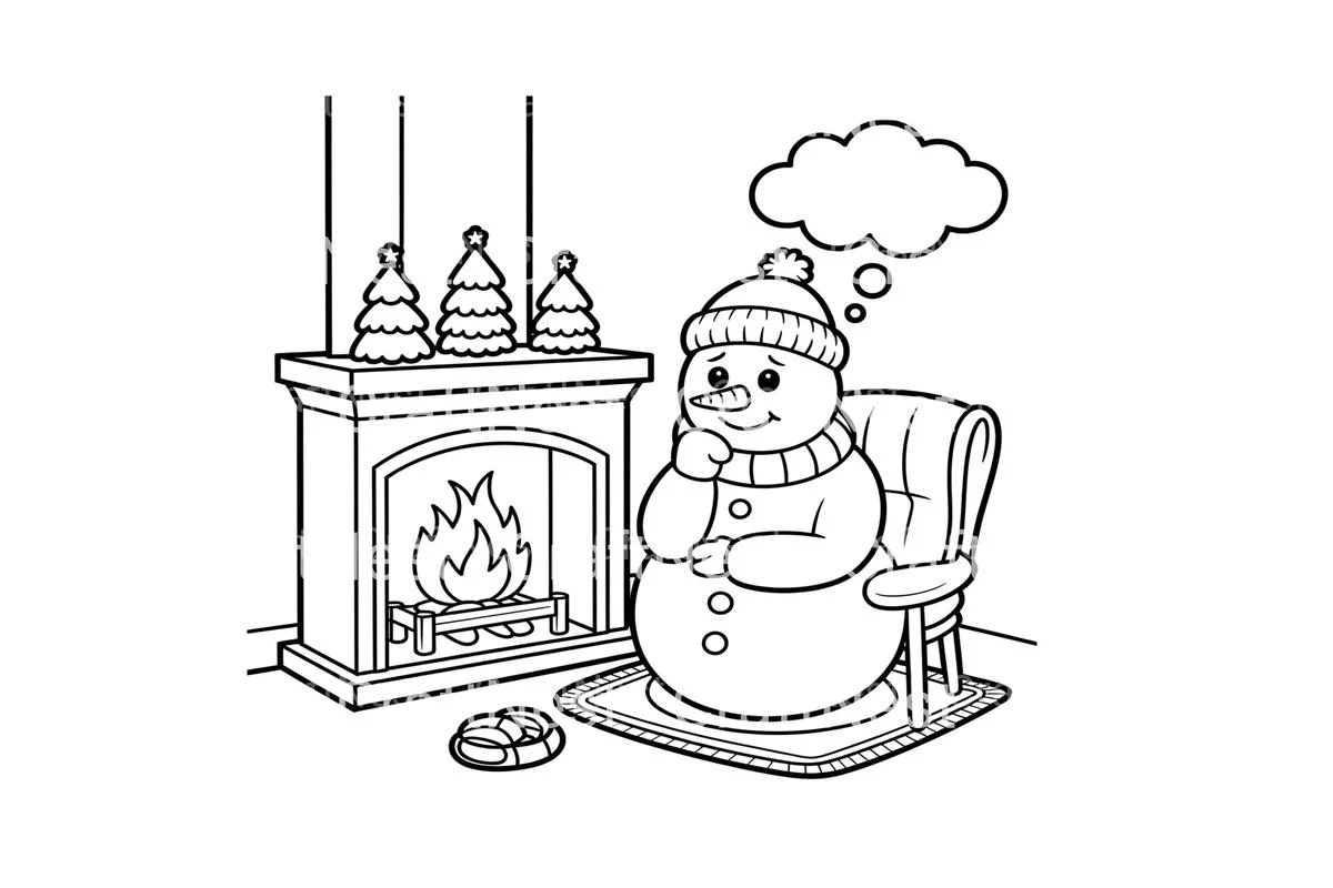 Cozy Snowman by Fireplace Coloring Books - Image 2