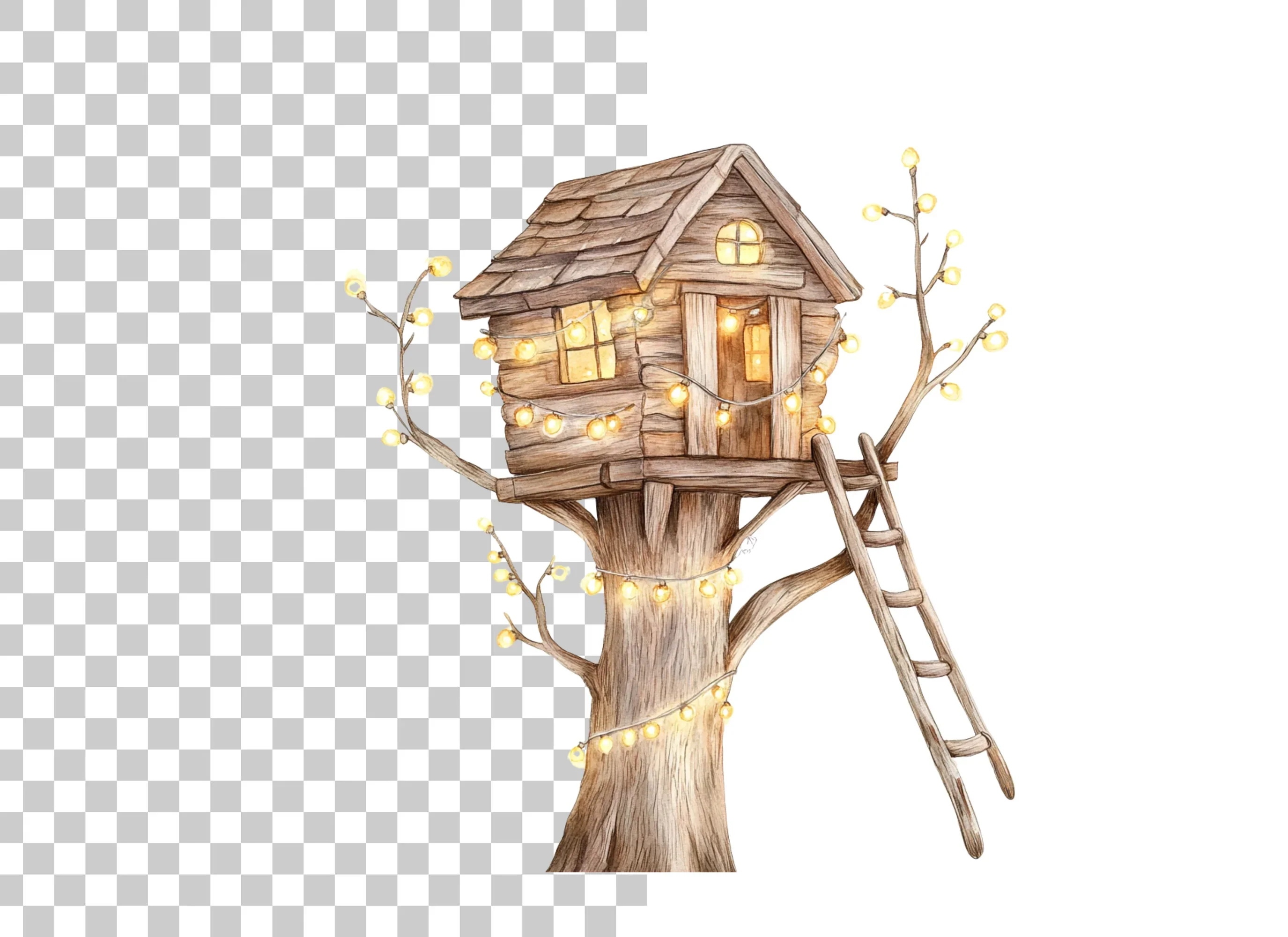 Cozy Treehouse with Glowing Lights Clipart Bundle - Image 5