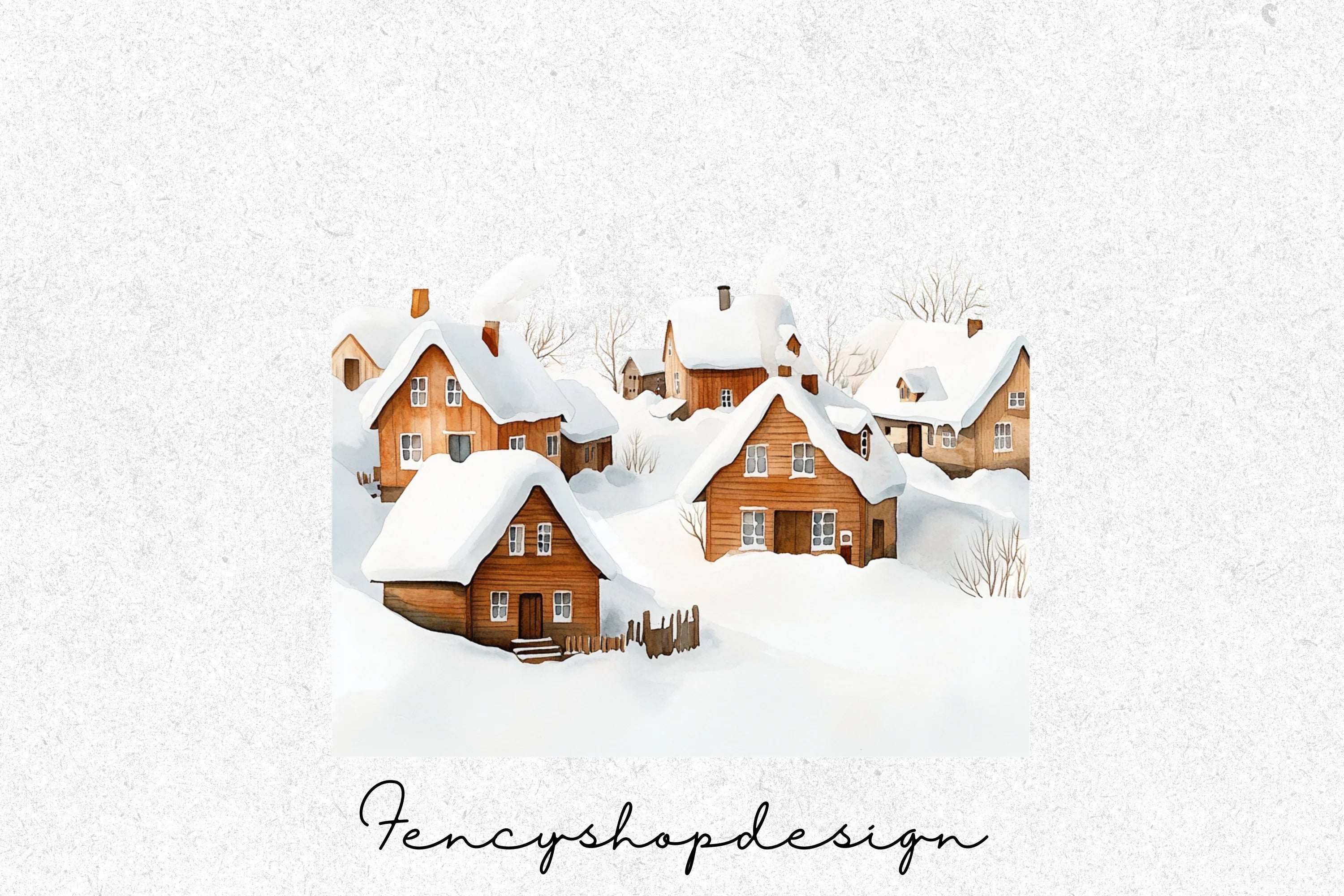 Cozy Winter Village Houses Clipart Bundle - Image 3