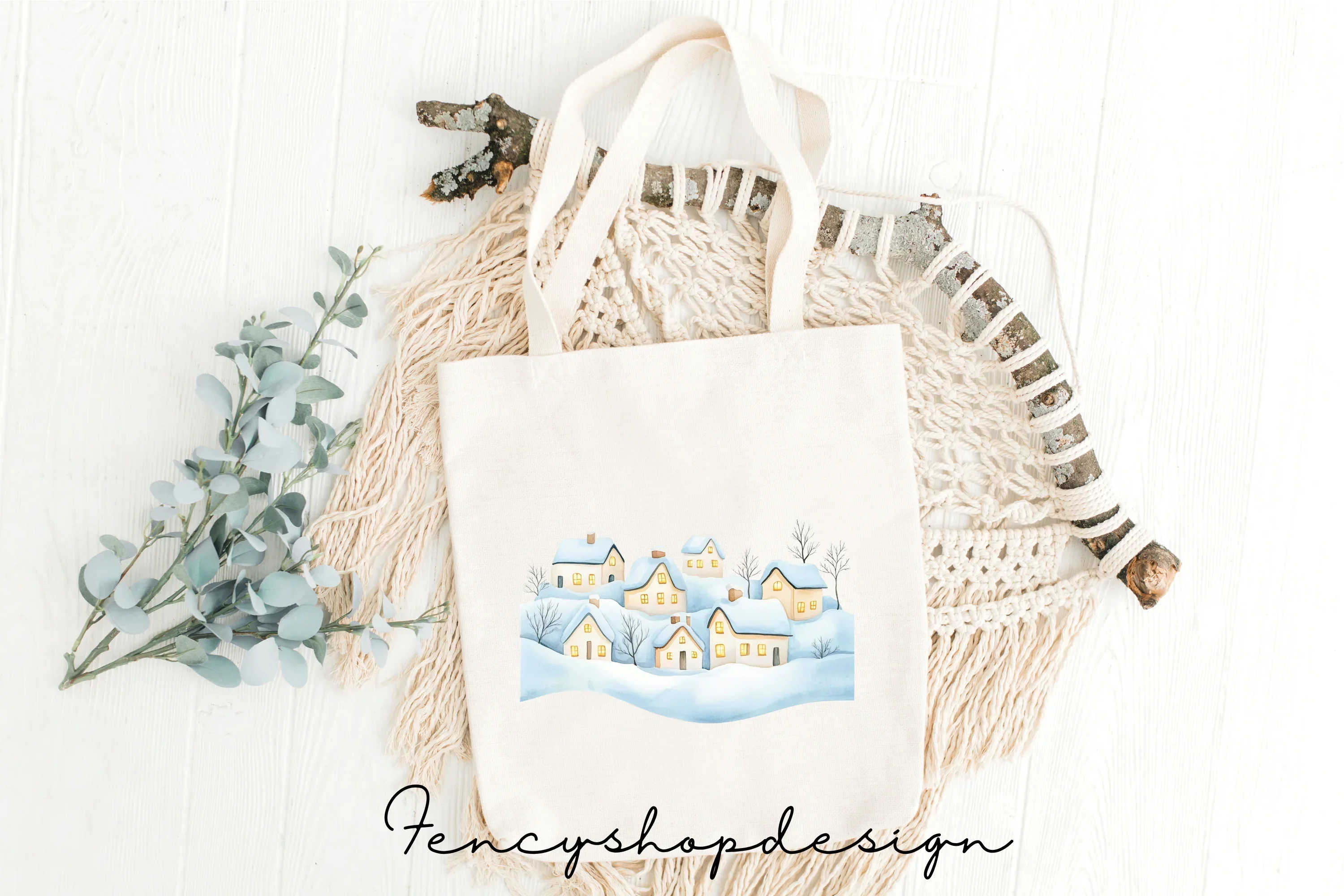 Cozy Winter Village Houses Clipart Bundle - Image 7