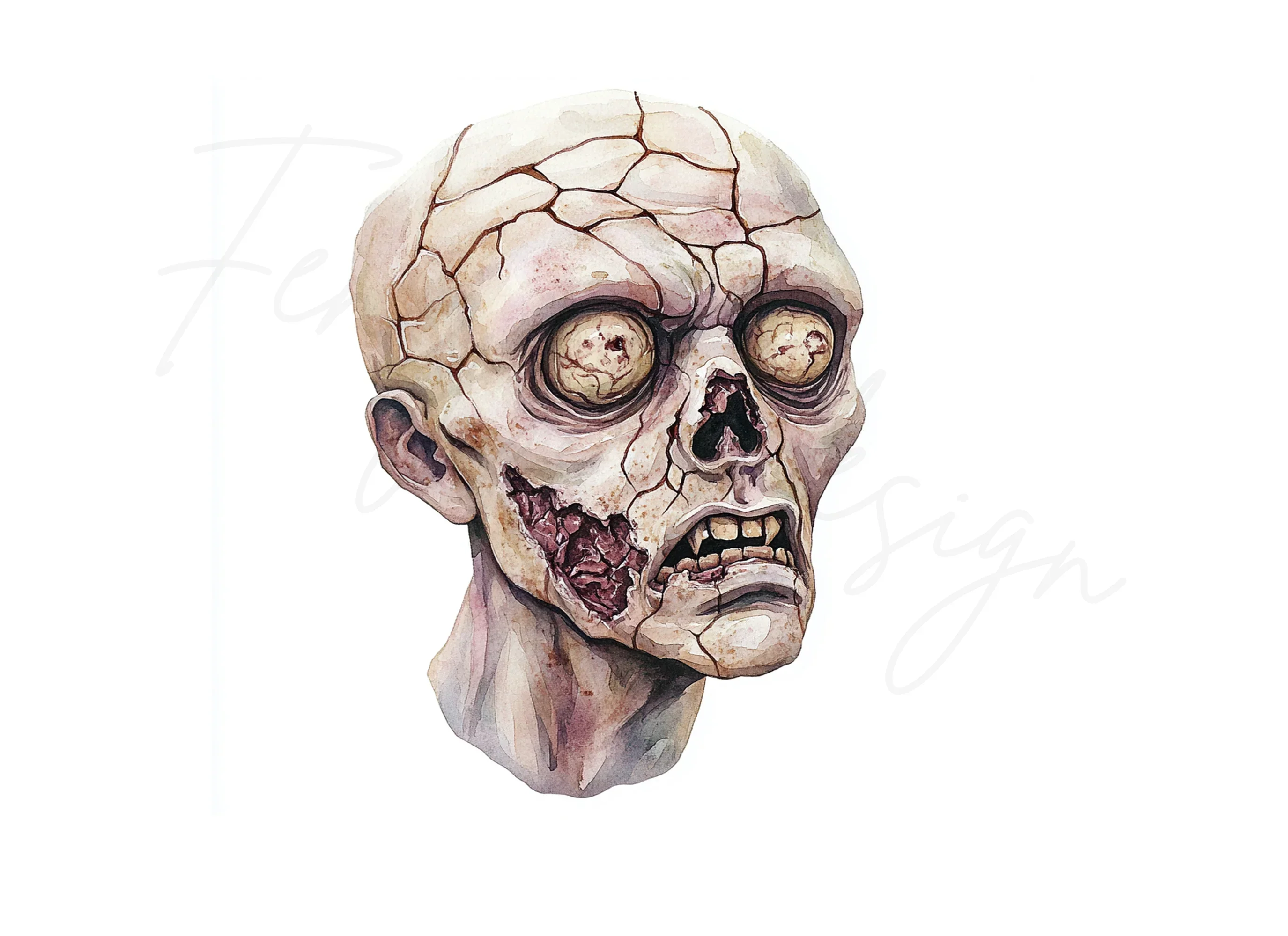 Cracked Zombie Skull Heads Clipart Bundle - Image 3