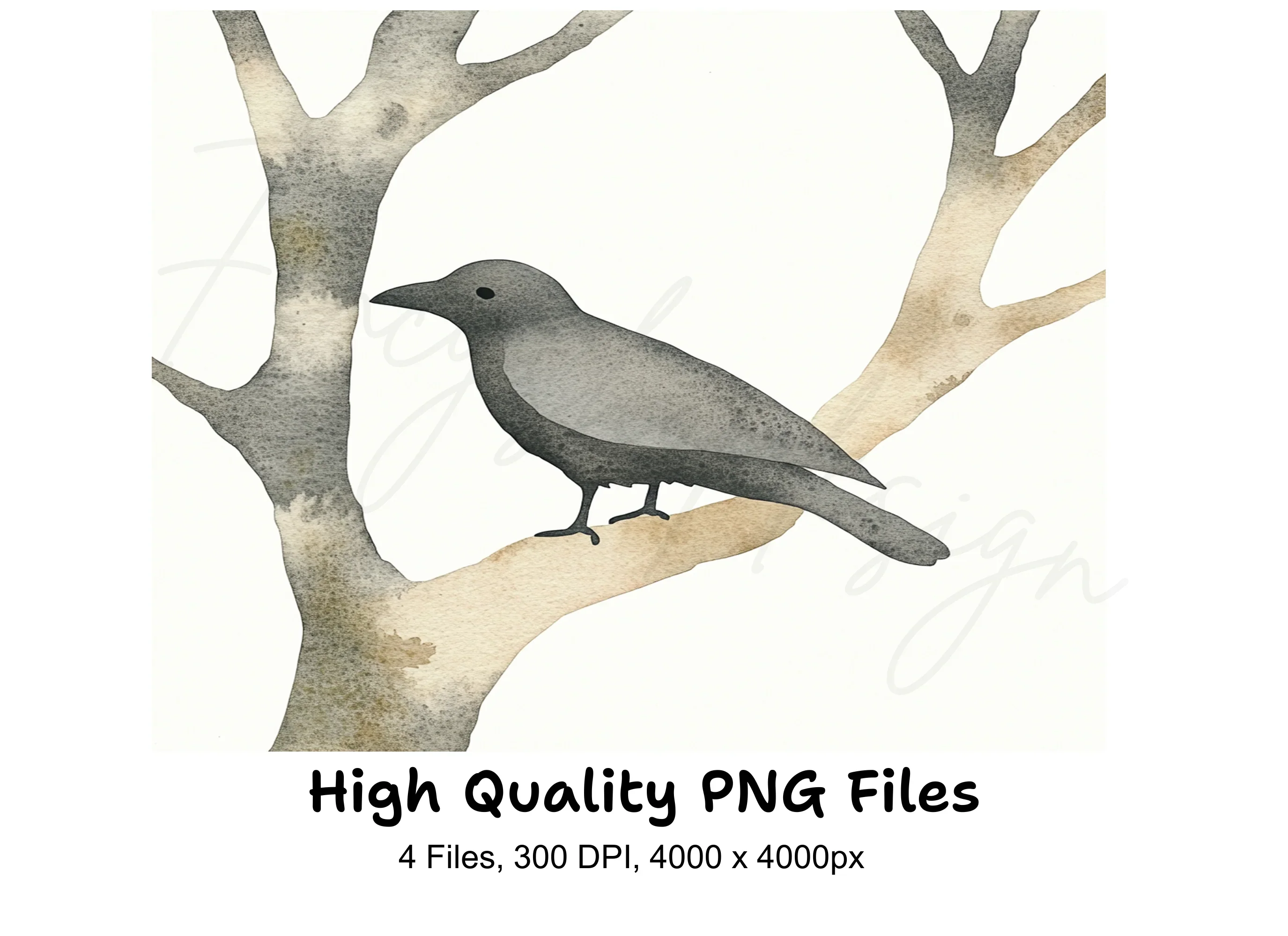 Crows on Bare Branches Clipart Bundle