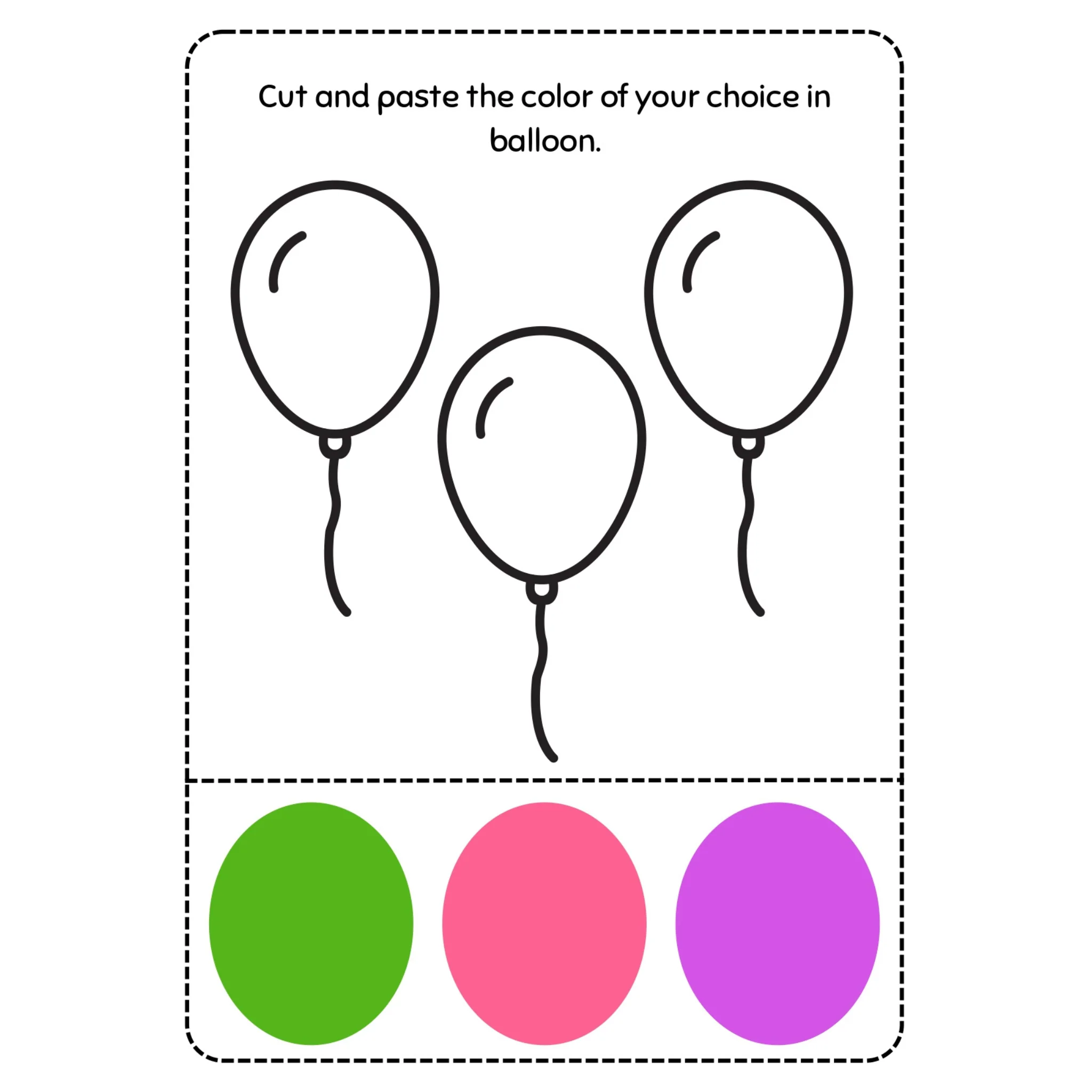 Cut and Paste Balloon Color Worksheets