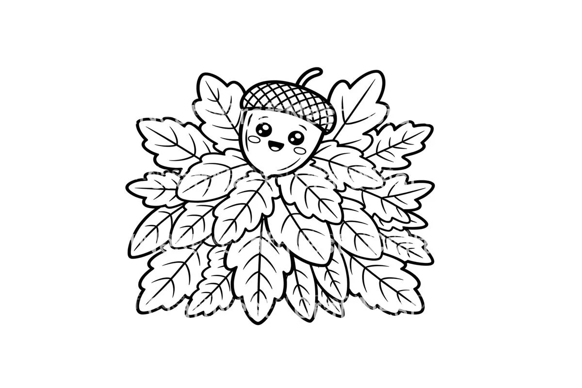 Cute Acorn and Leaves Coloring Books - Image 2