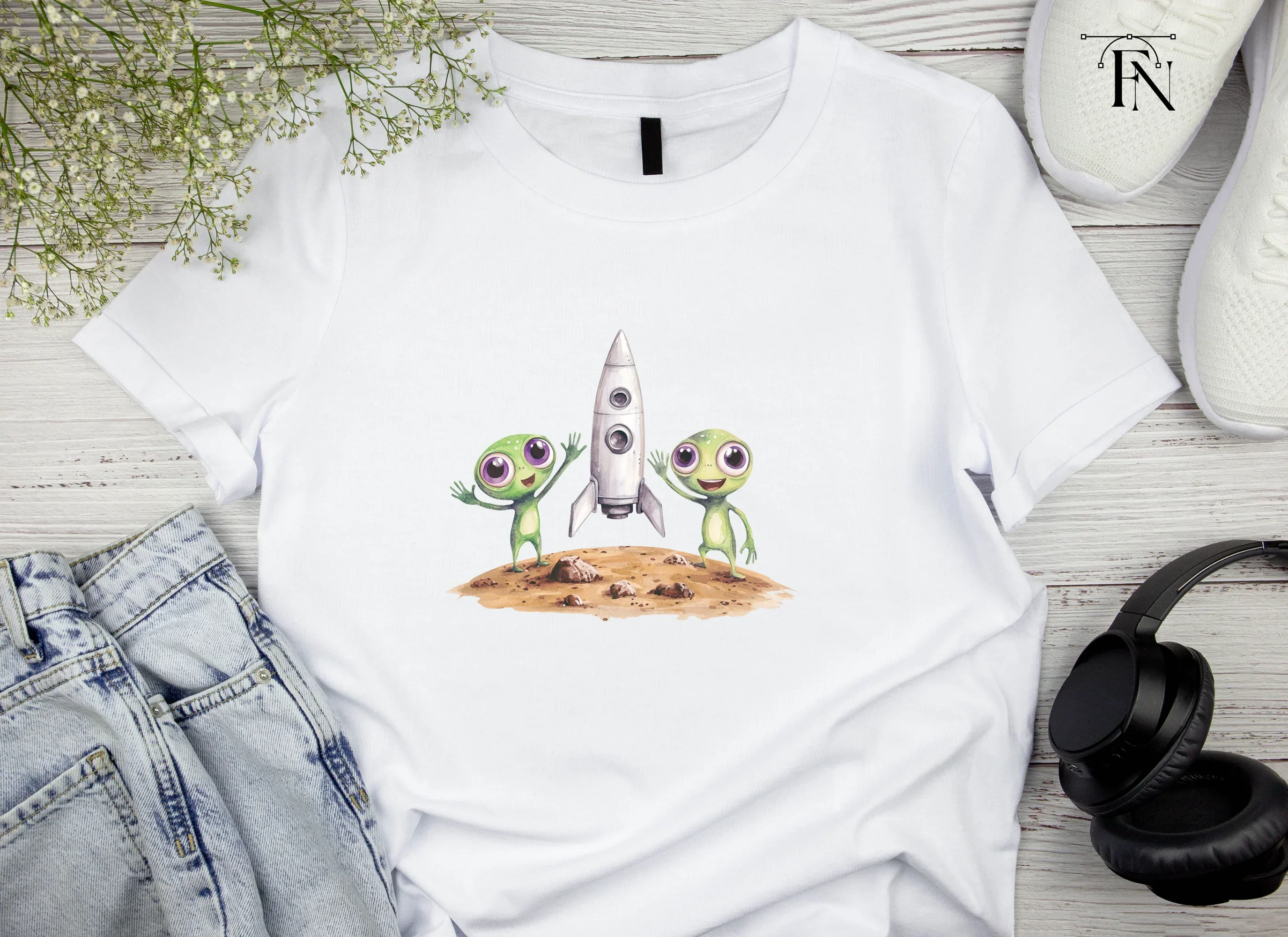 Cute Aliens and Rocket Ship Clipart Bundle - Image 5