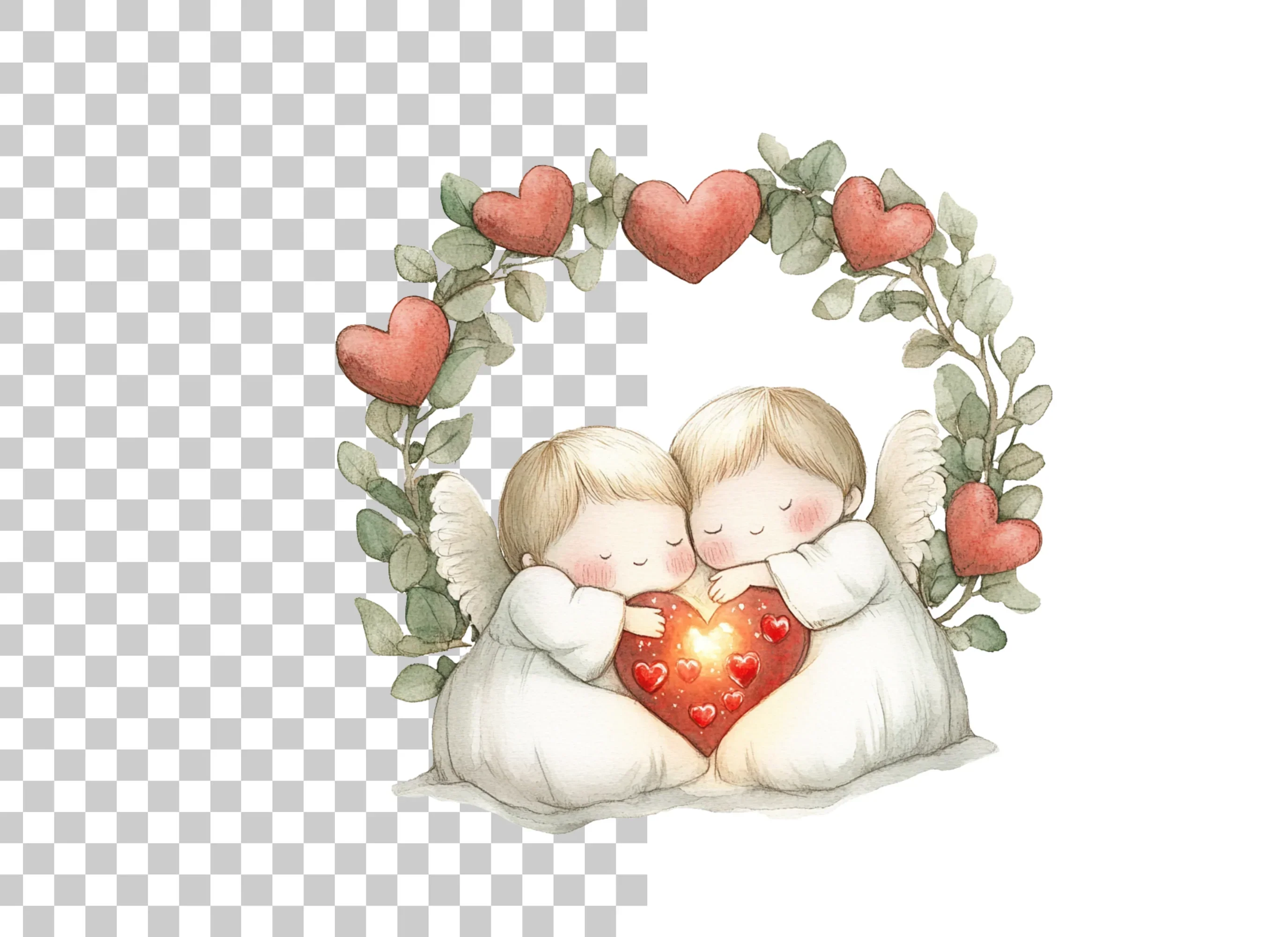 Cute Angel Couple with Heart Wreath Clipart Bundle - Image 2