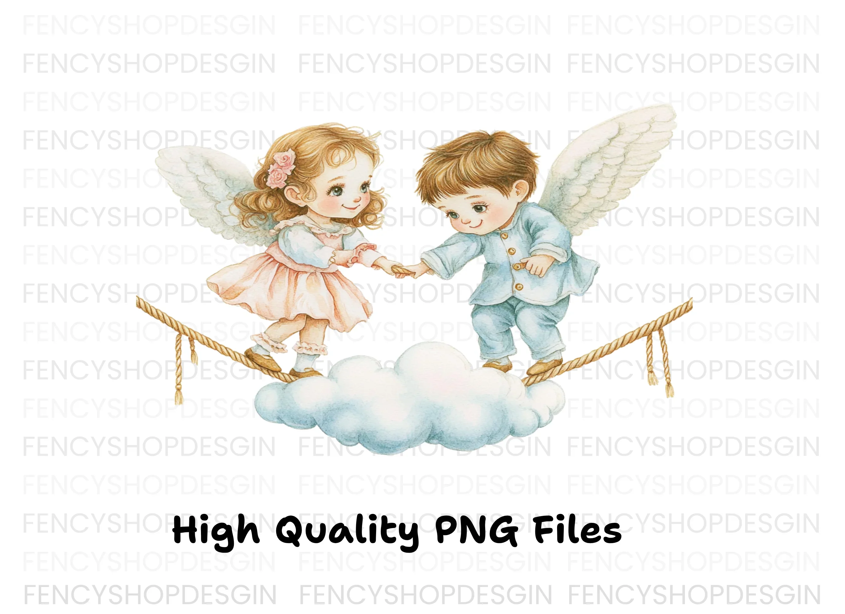 Cute Angel Couples on Cloud Clipart Bundle - Image 2