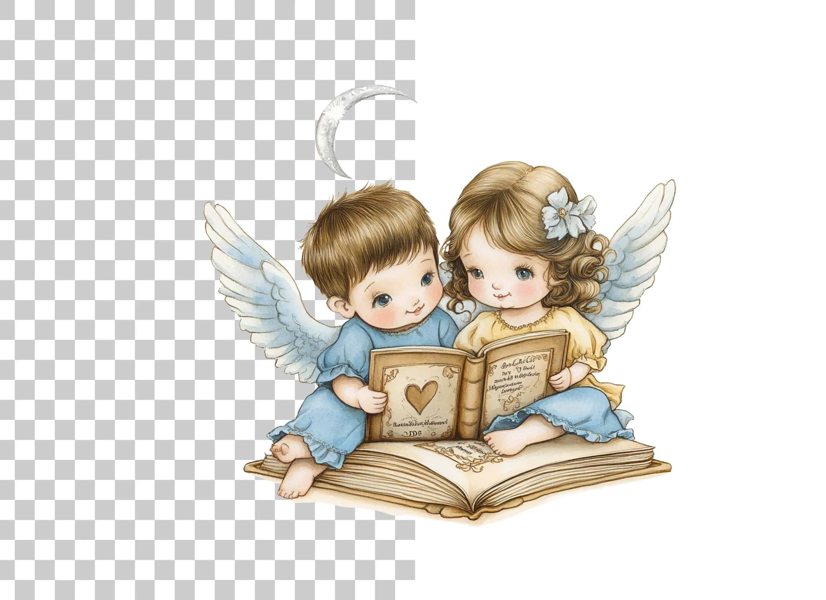 Cute Angel Couples Reading Clipart Bundle - Image 2
