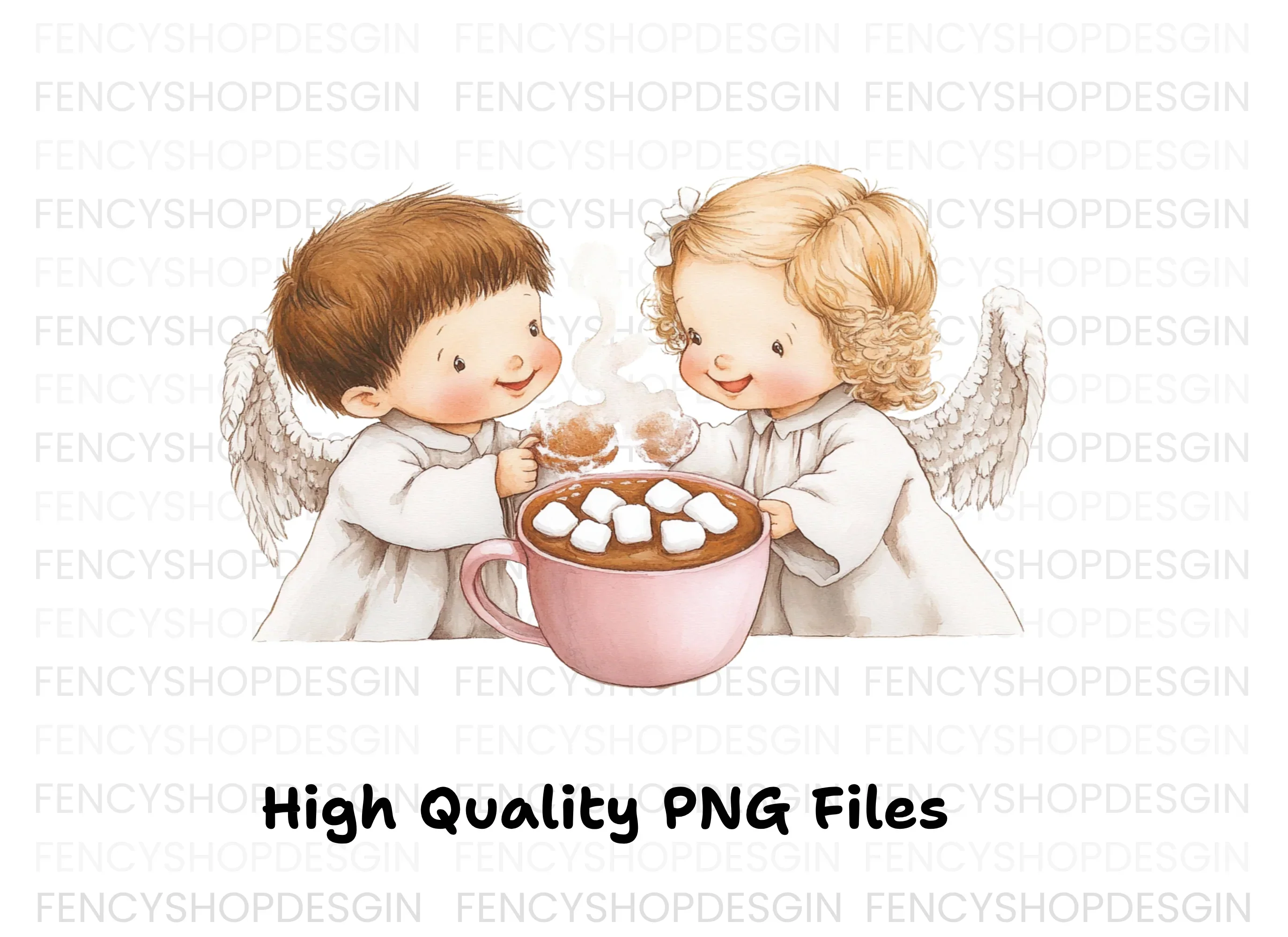 Cute Angels with Hot Cocoa Clipart Bundle - Image 2