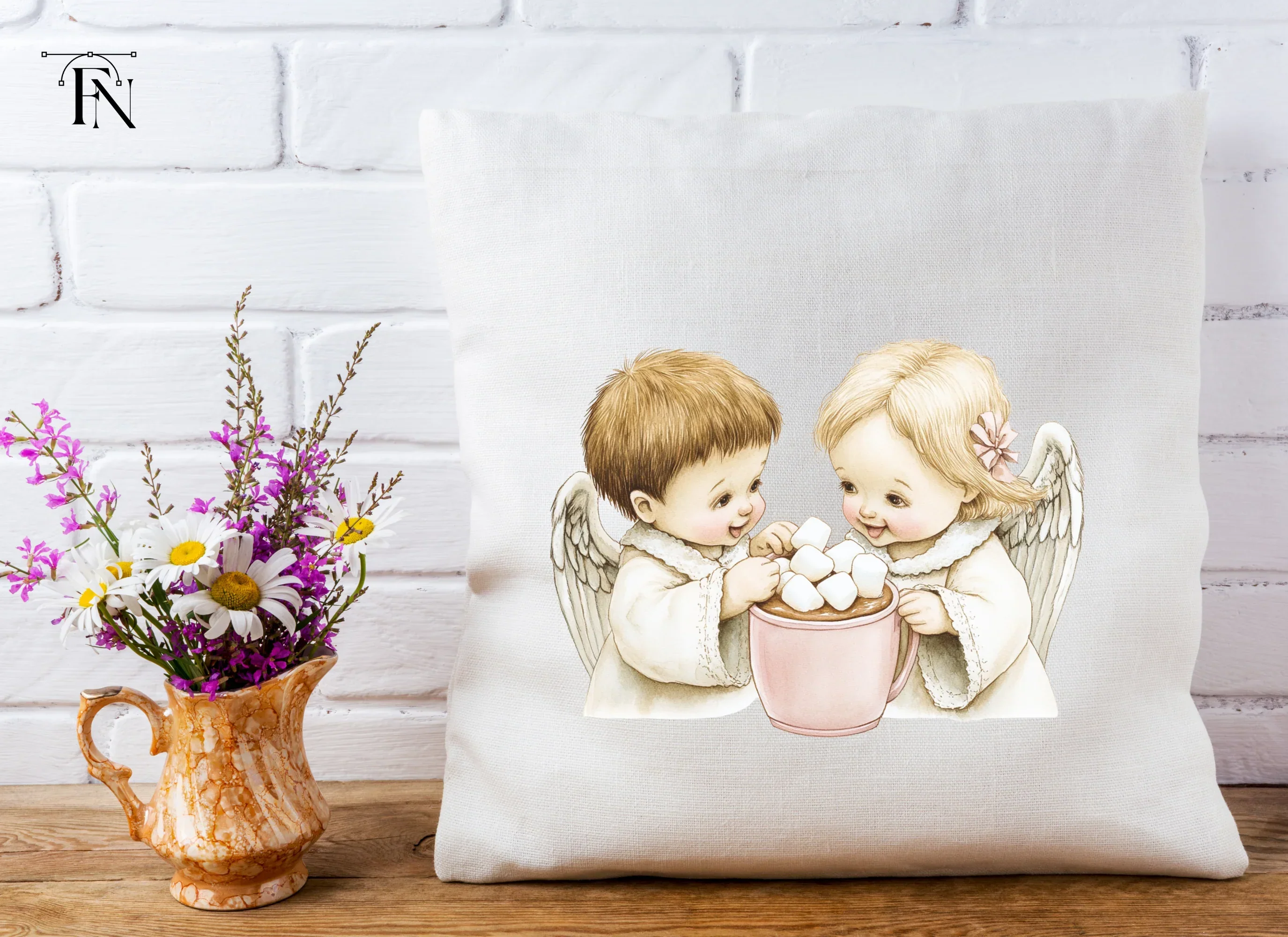 Cute Angels with Hot Cocoa Clipart Bundle - Image 4
