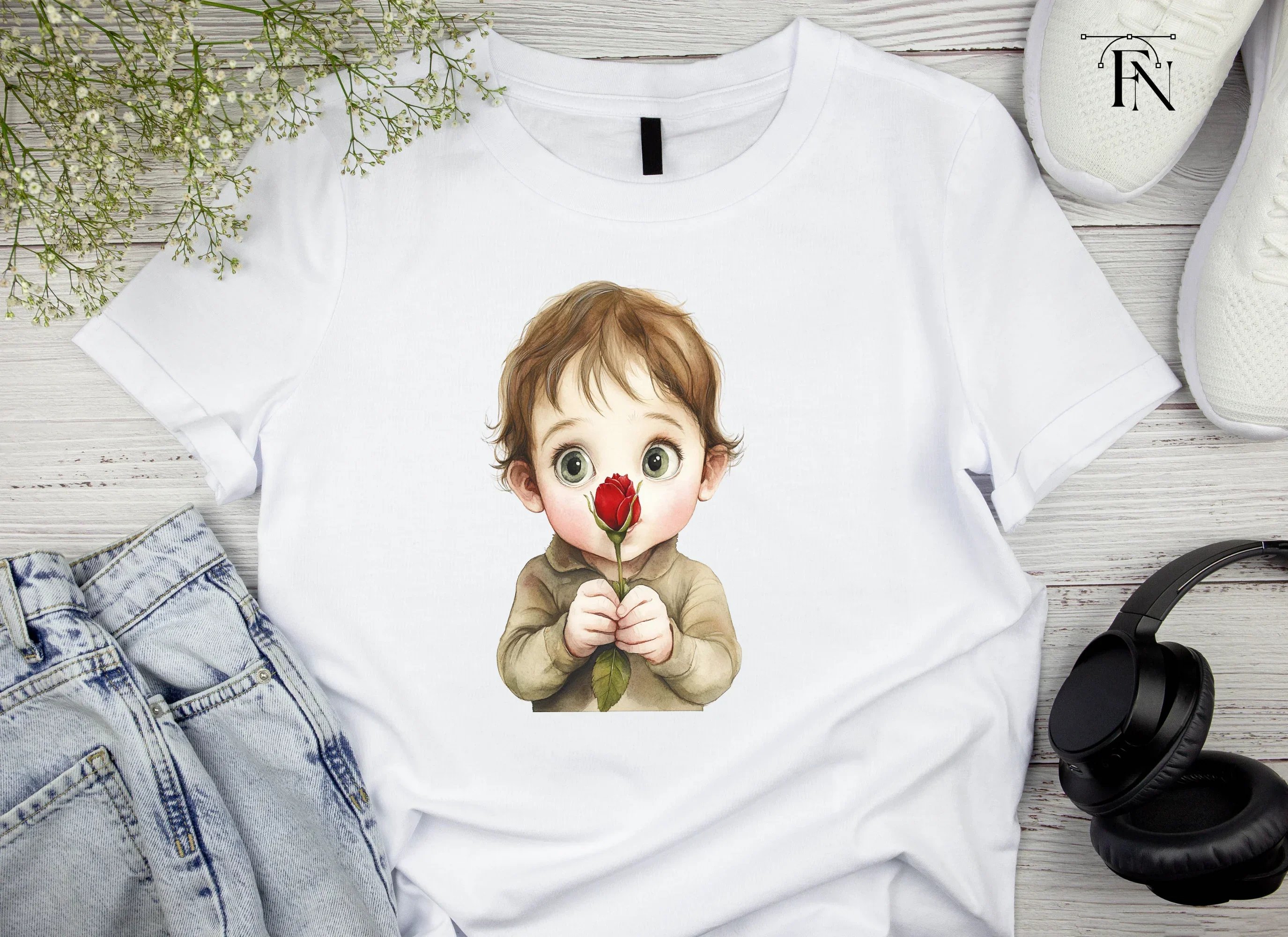 Cute Babies with Red Roses Clipart Bundle - Image 4