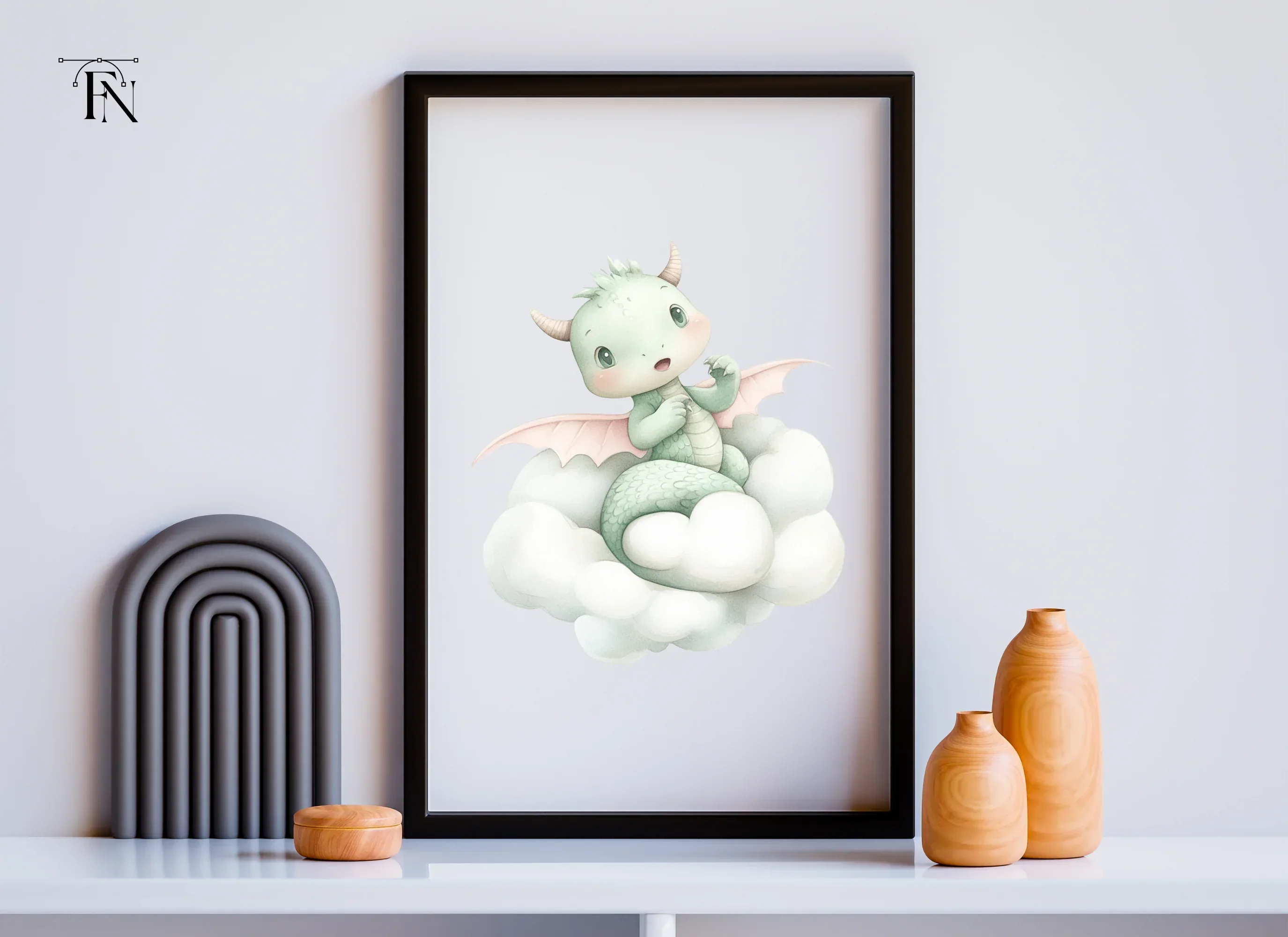 Cute Baby Dragon on Clouds Clipart Bundle - Image 5