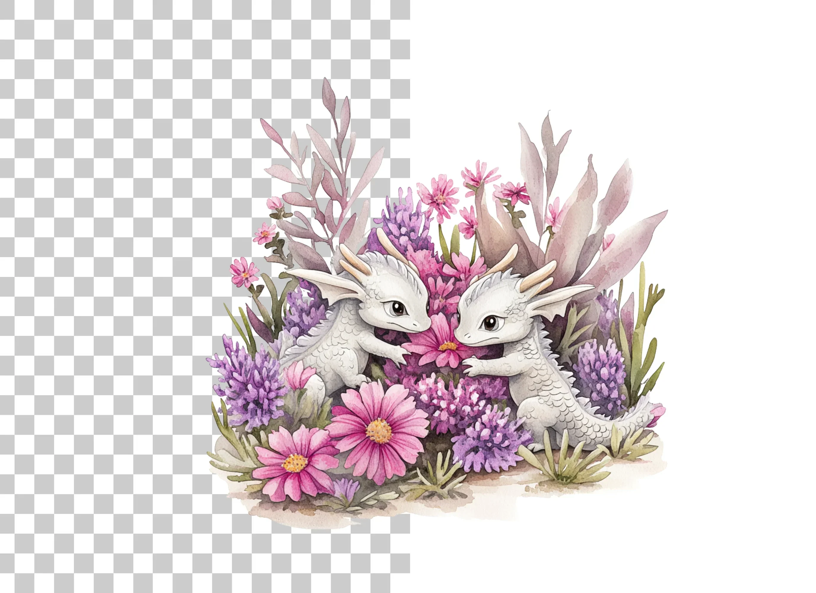 Cute Baby Dragons in Flower Garden Clipart Bundle - Image 2