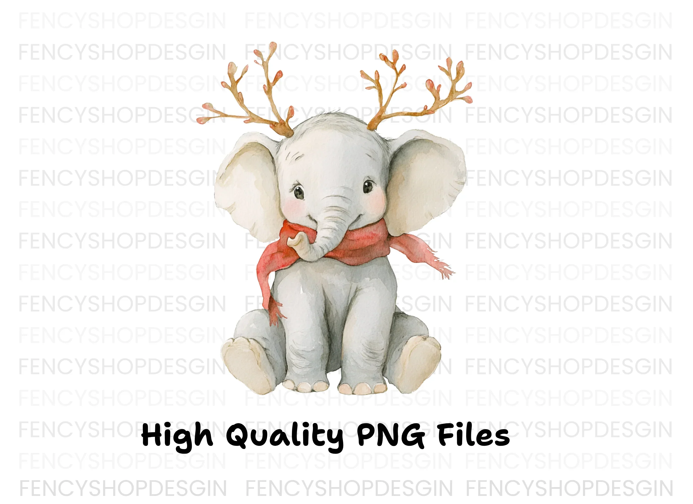 Cute Baby Elephant Christmas Clipart Bundle - Image 3