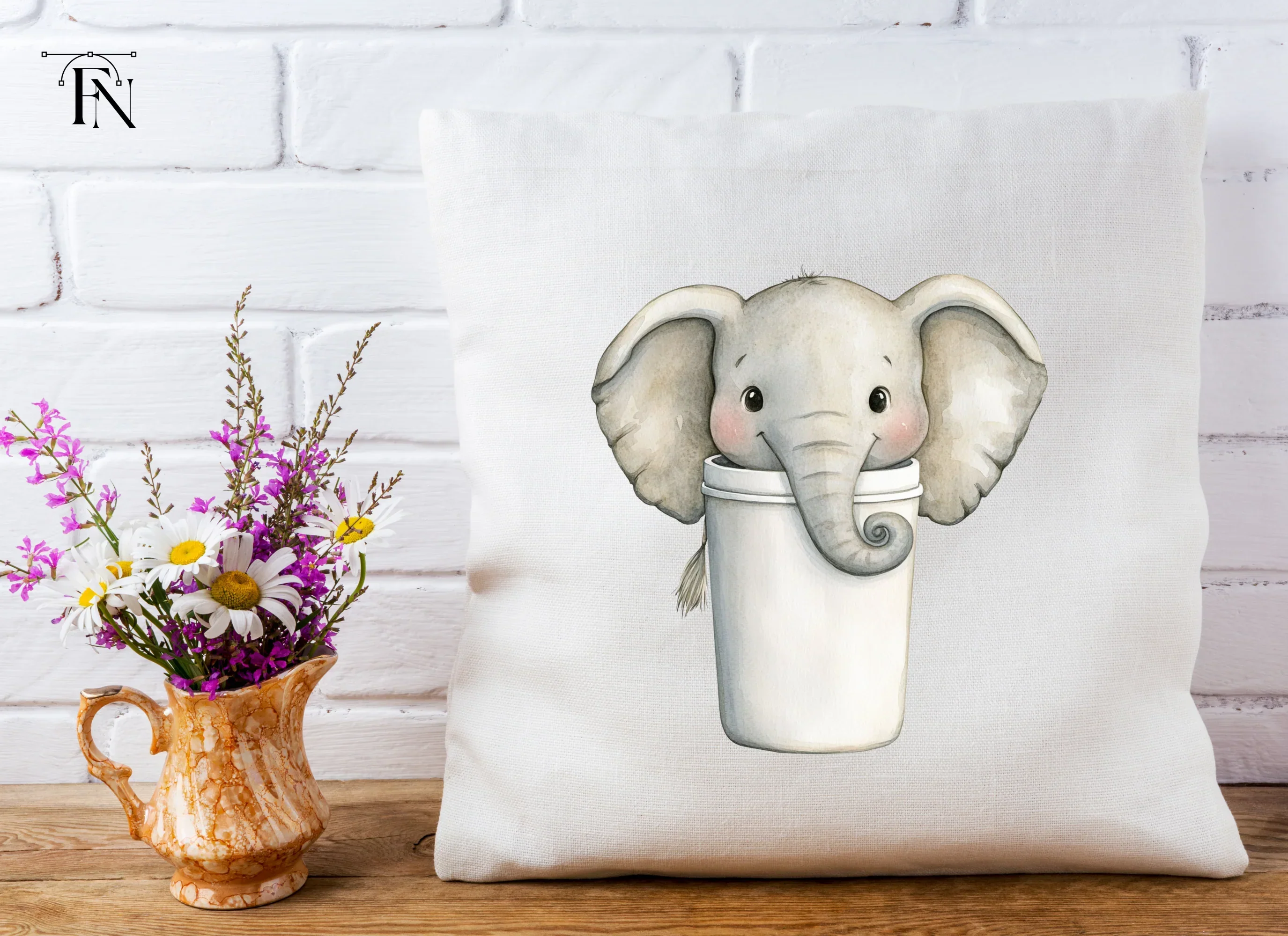 Cute Baby Elephant in Coffee Cup Clipart Bundle - Image 3