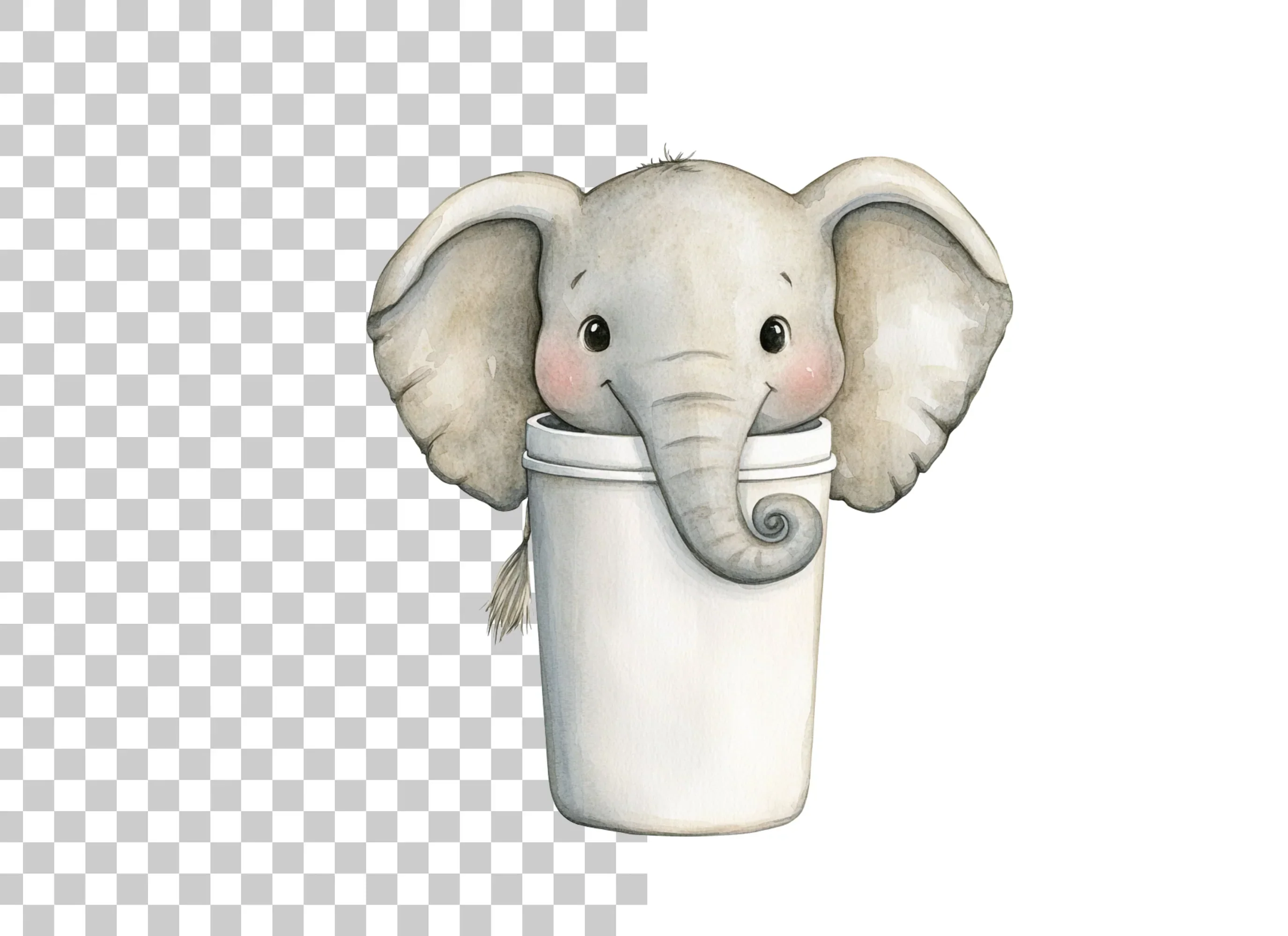 Cute Baby Elephant in Coffee Cup Clipart Bundle - Image 6