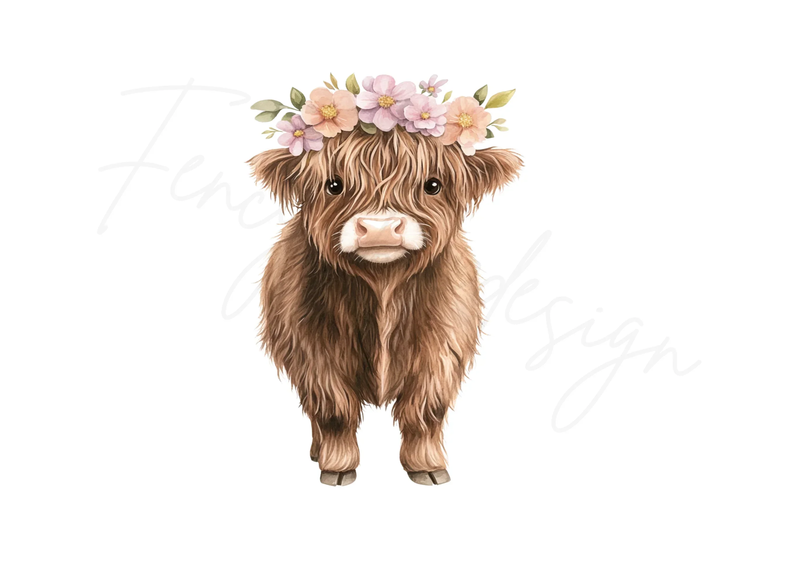 Cute Baby Highland Cow with Flower Crown Clipart Bundle - Image 3