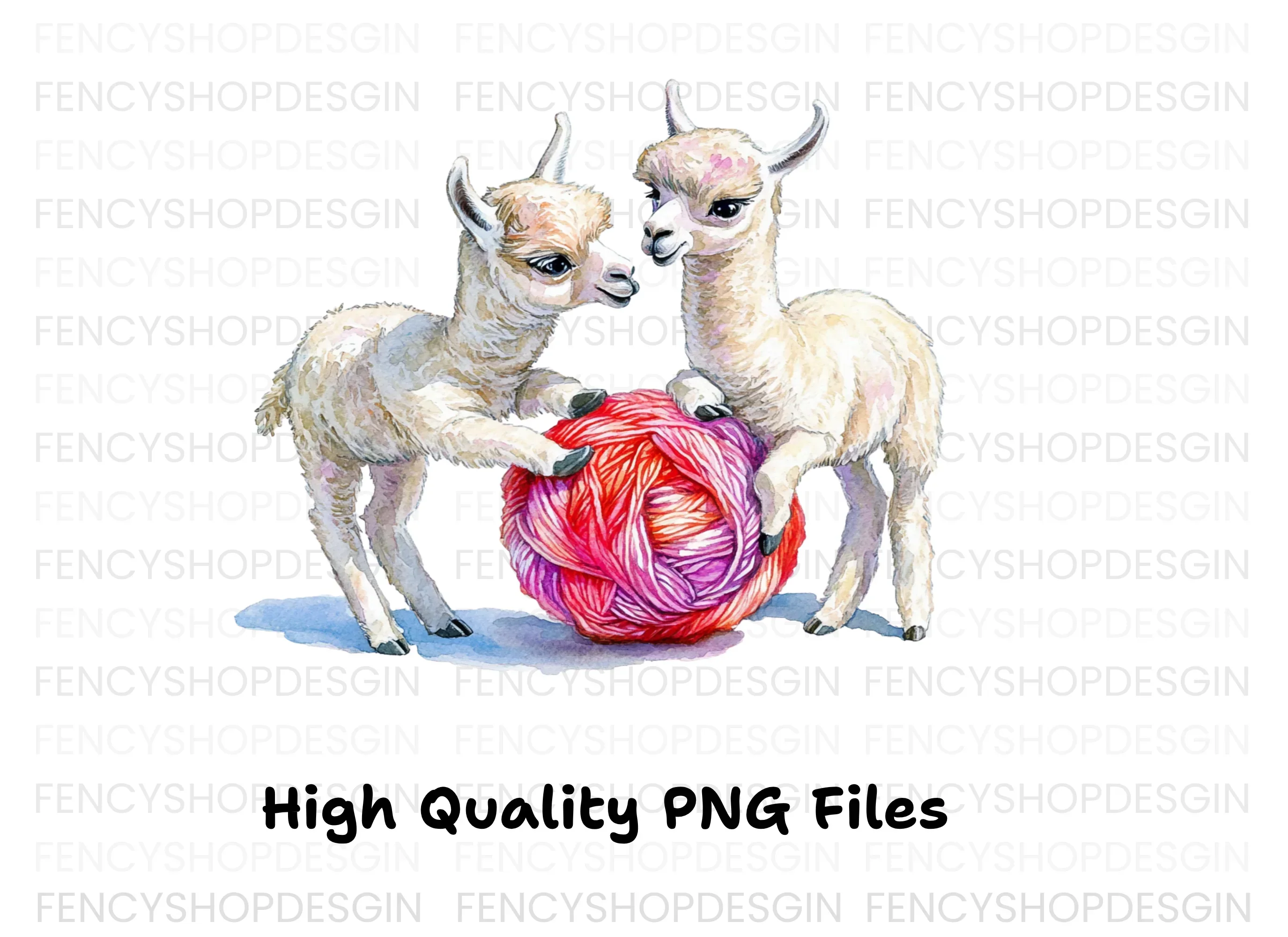 Cute Baby Llamas Playing With Yarn Clipart Bundle - Image 3