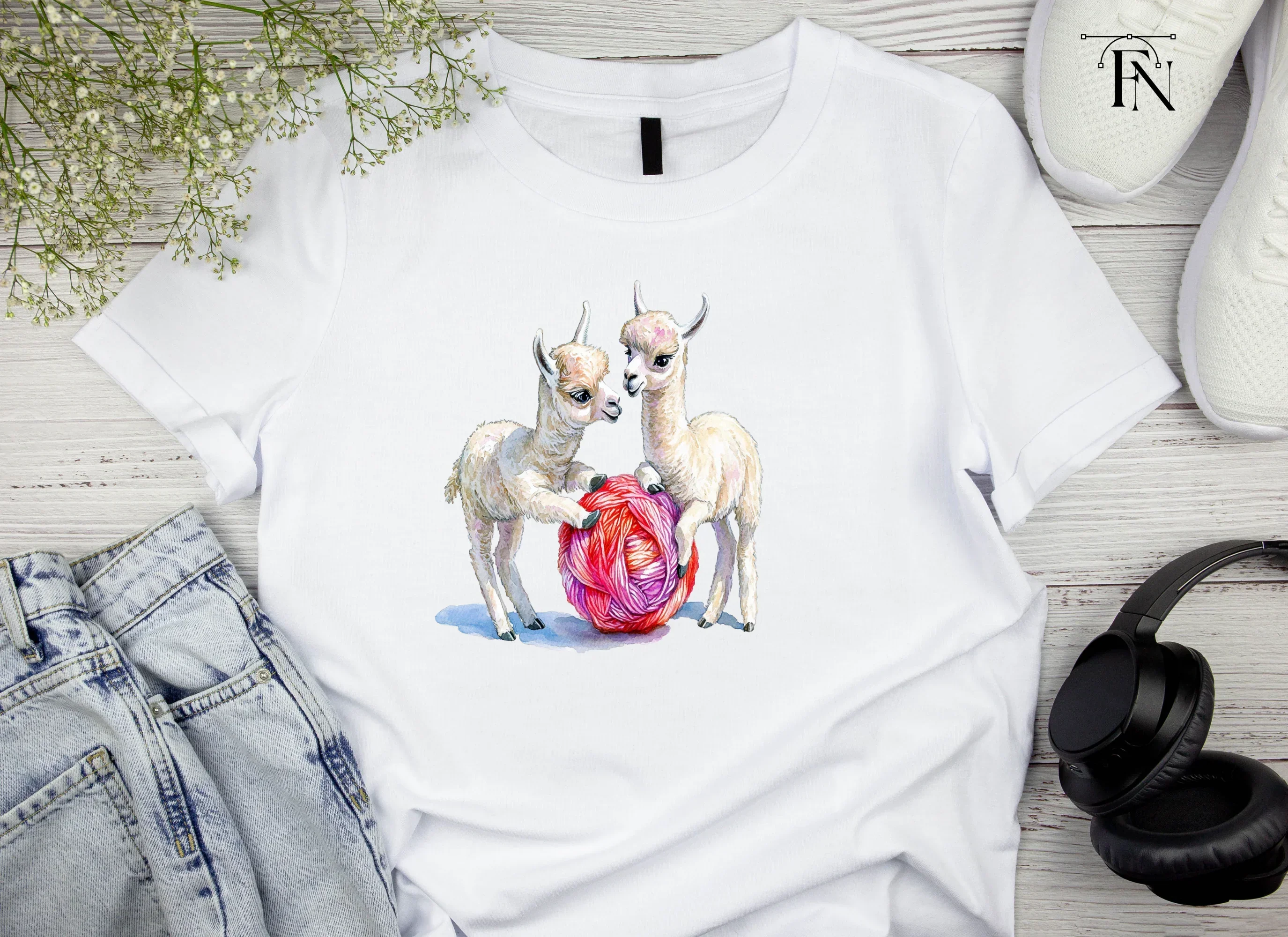 Cute Baby Llamas Playing With Yarn Clipart Bundle - Image 4