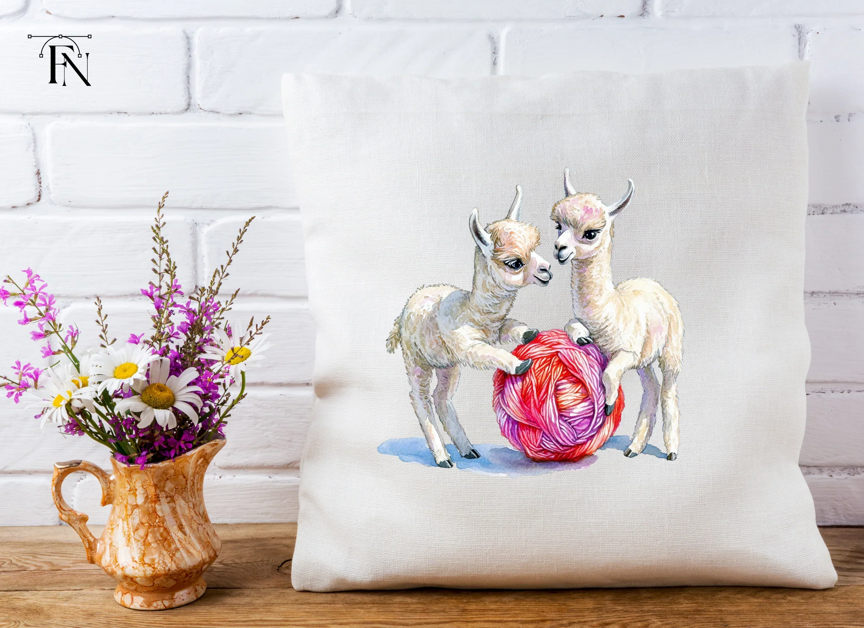 Cute Baby Llamas Playing With Yarn Clipart Bundle - Image 5