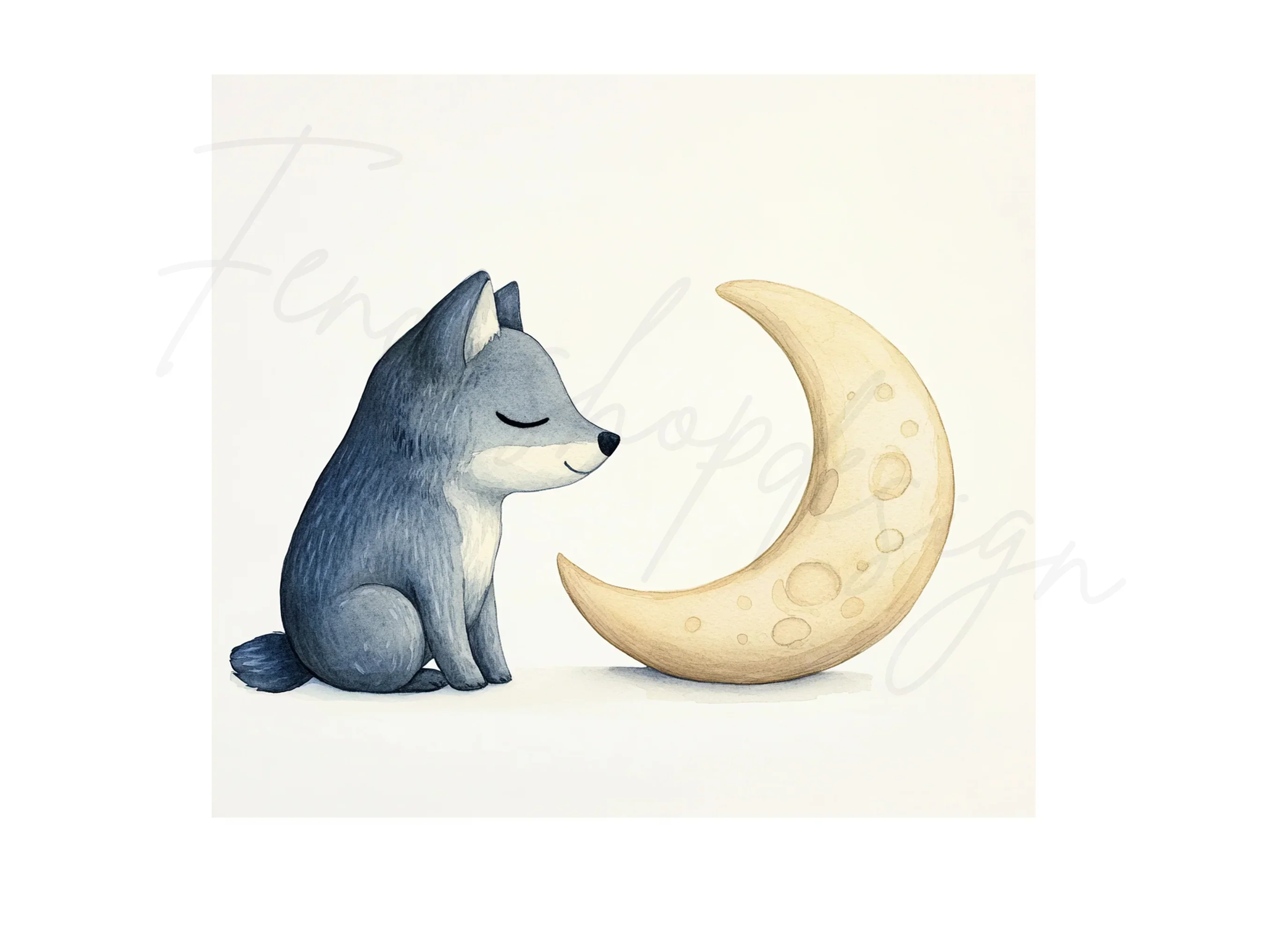 Cute Baby Wolf on Moon Clipart Bundle - Image 2