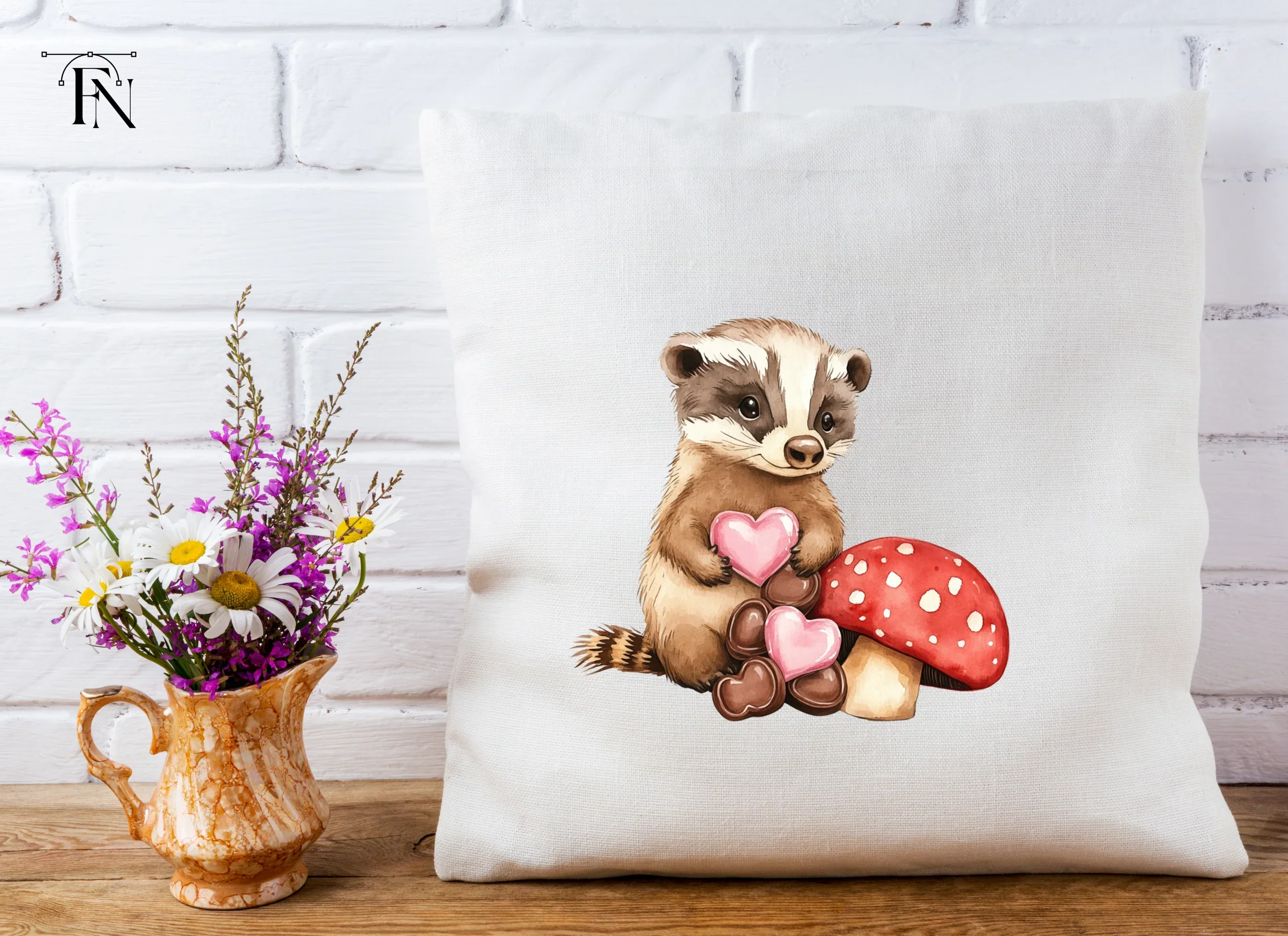 Cute Badger Mushroom Valentine Clipart Bundle - Image 5