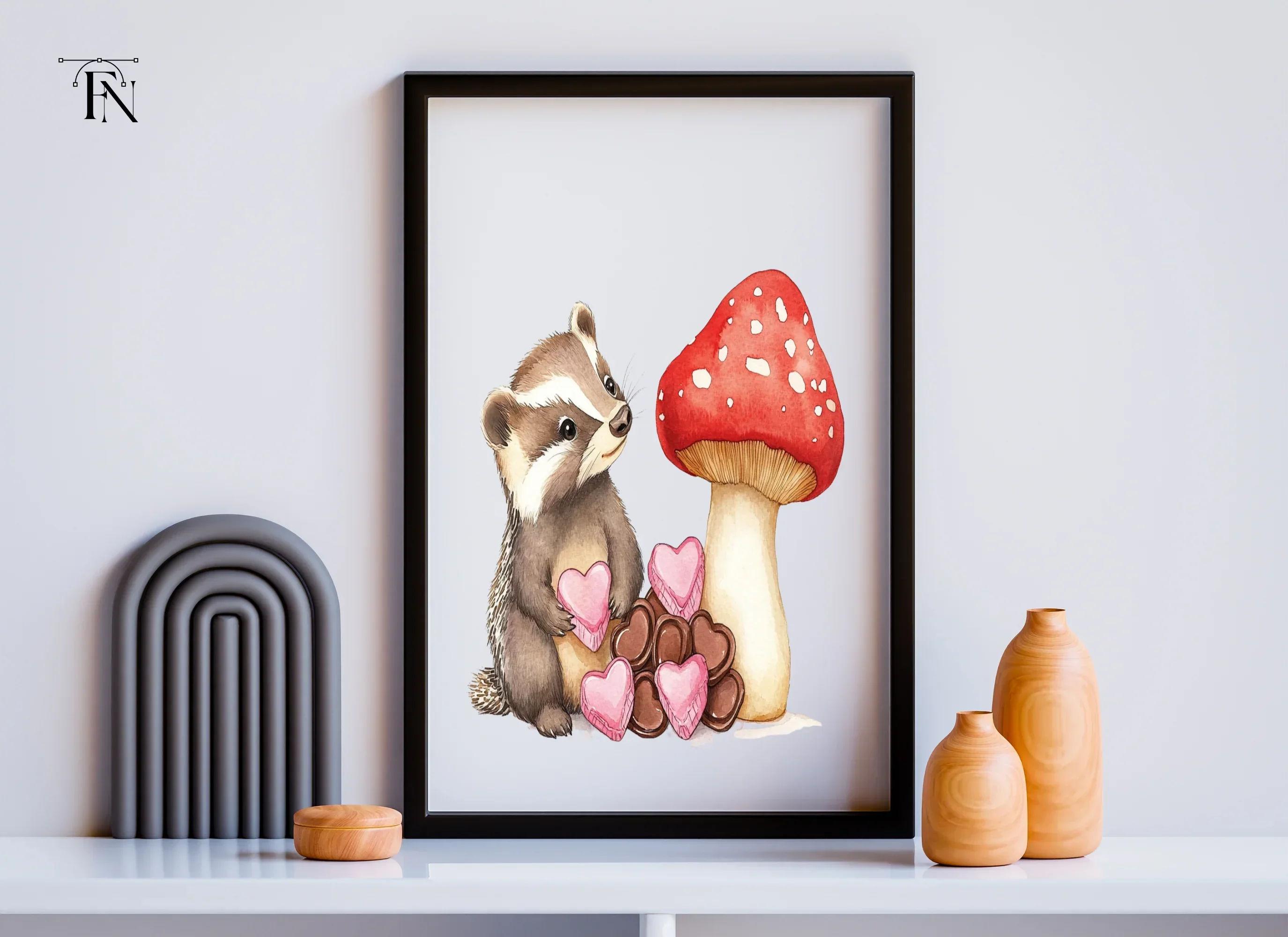 Cute Badger Mushroom Valentine Clipart Bundle - Image 6