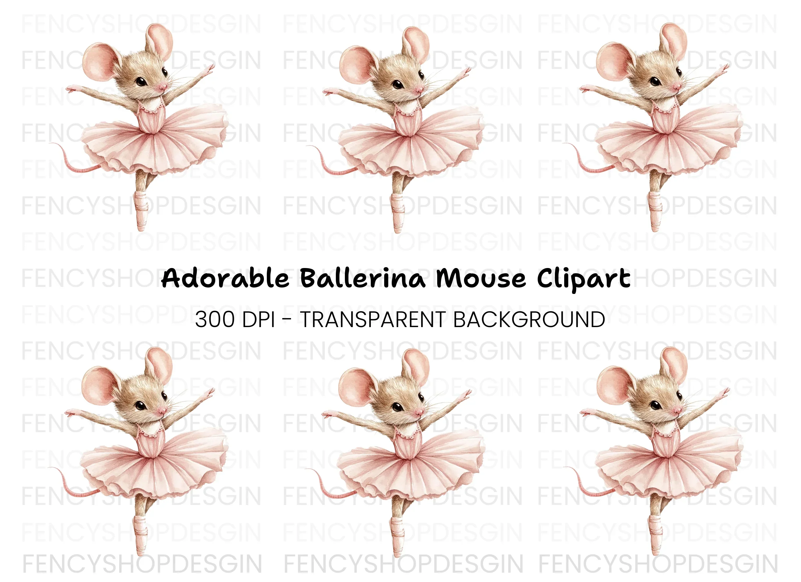 Cute Ballerina Mouse Clipart Bundle