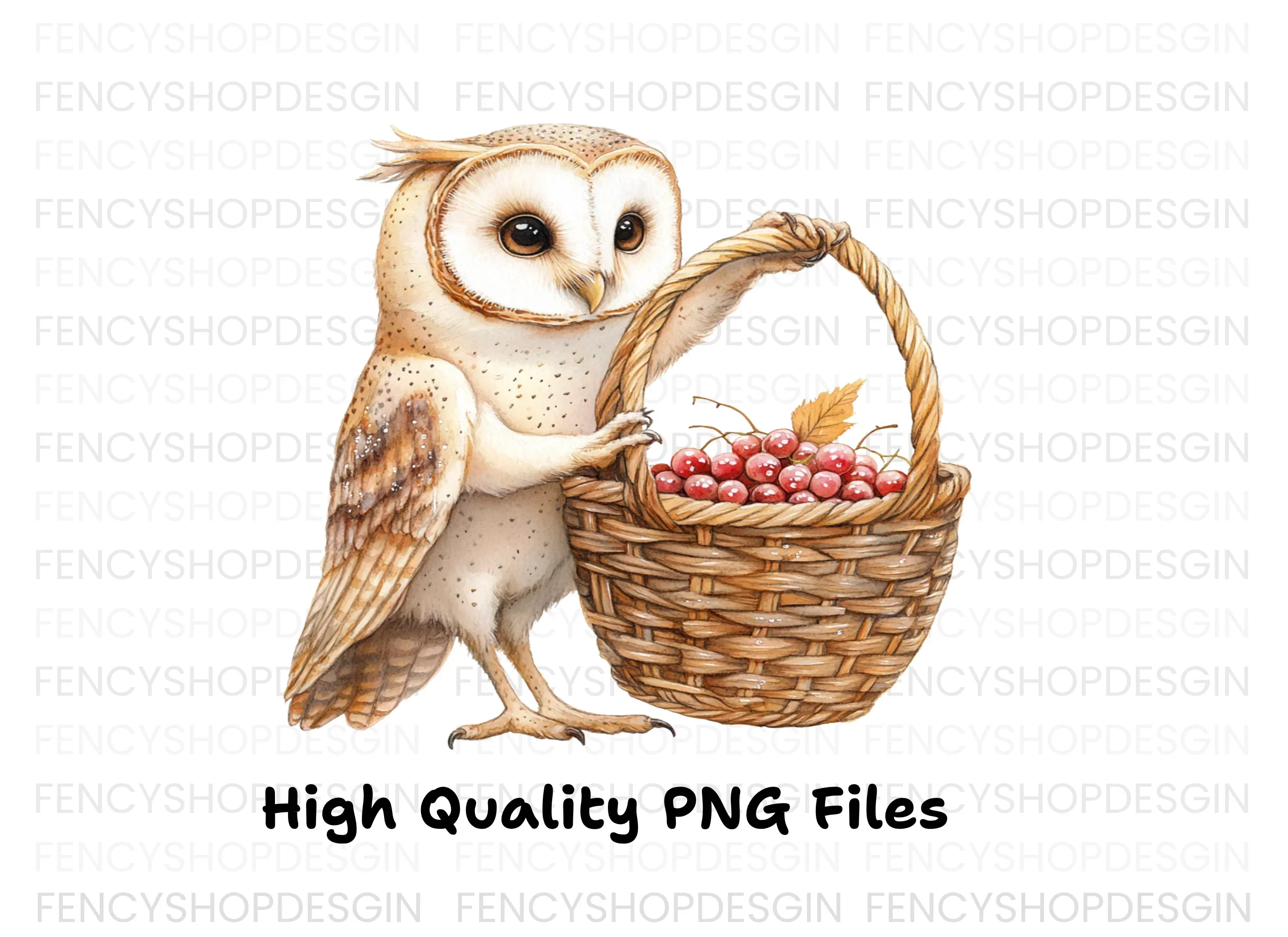 Cute Barn Owl with Berry Basket Clipart Bundle - Image 3