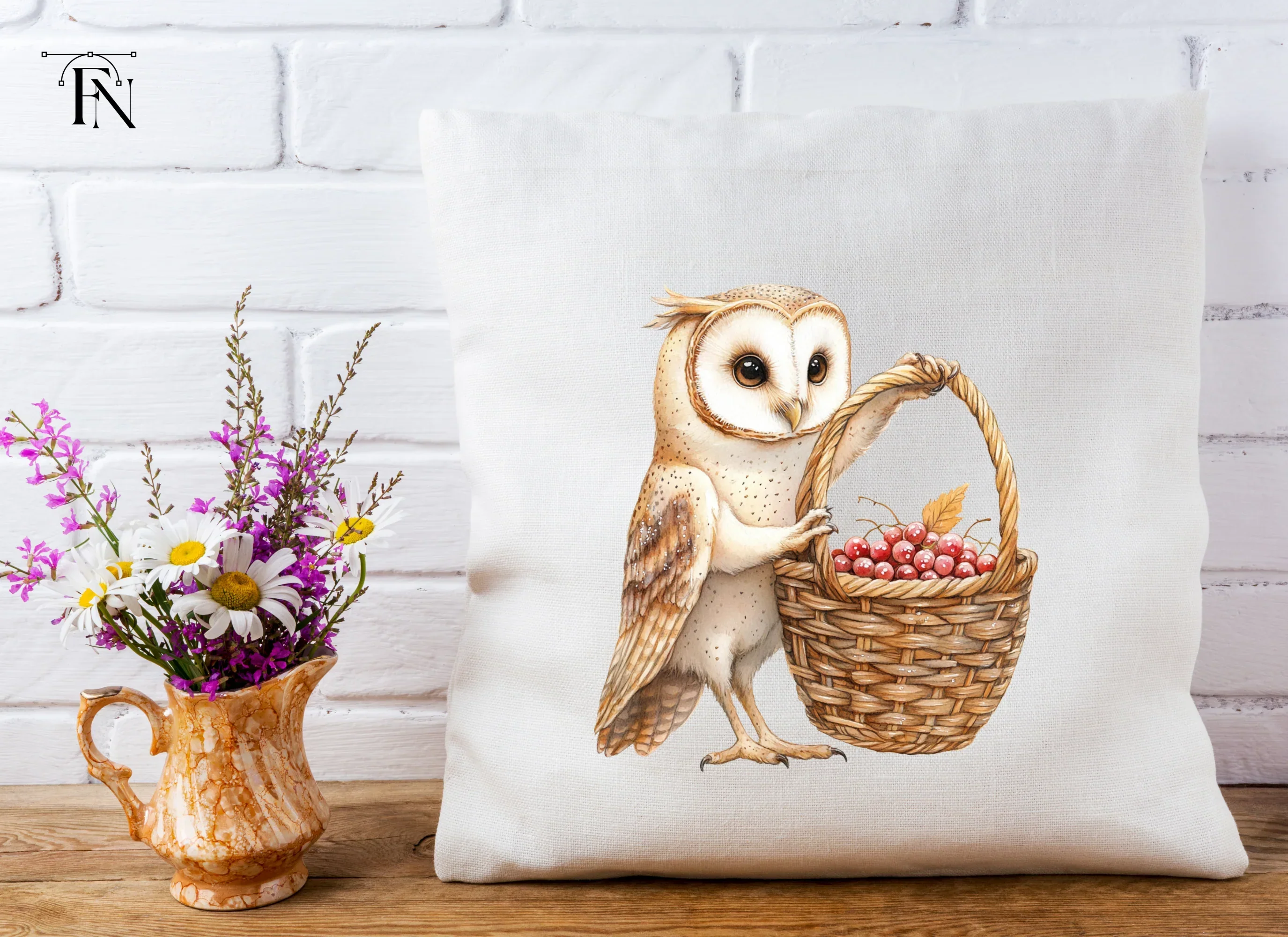 Cute Barn Owl with Berry Basket Clipart Bundle - Image 5