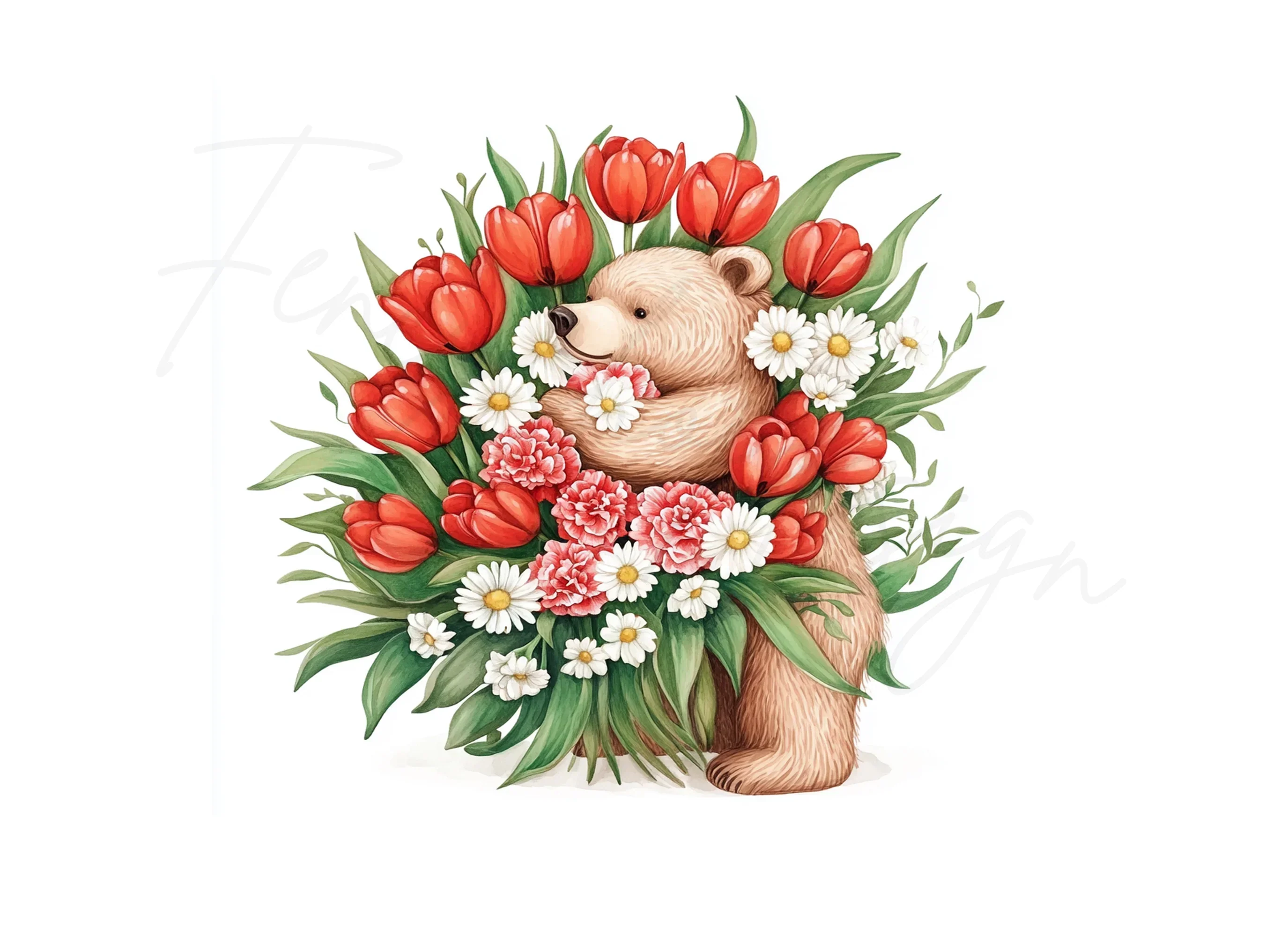 Cute Bear with Flower Bouquet Clipart Bundle - Image 2