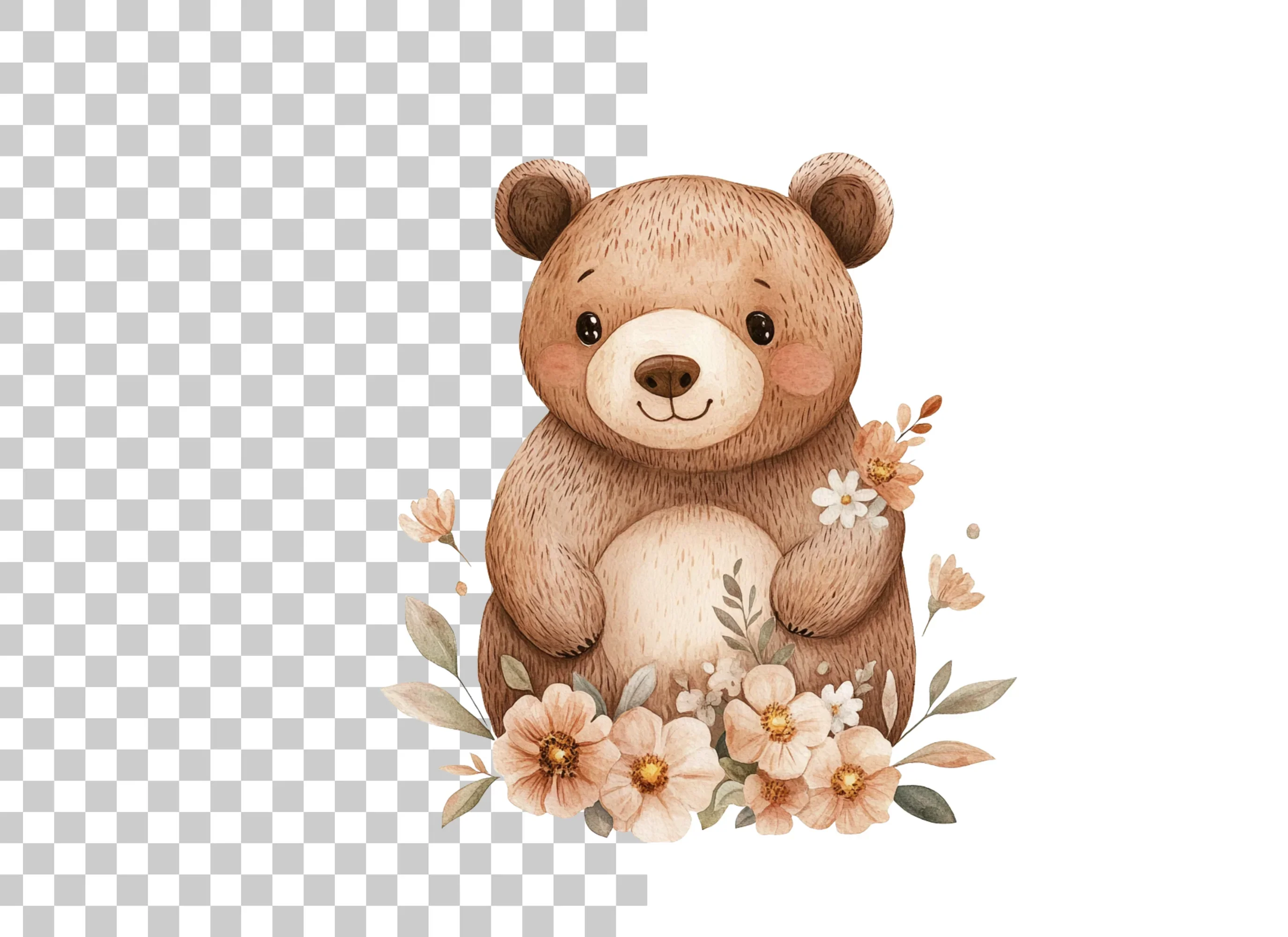 Cute Bear with Flowers Clipart Bundle - Image 6