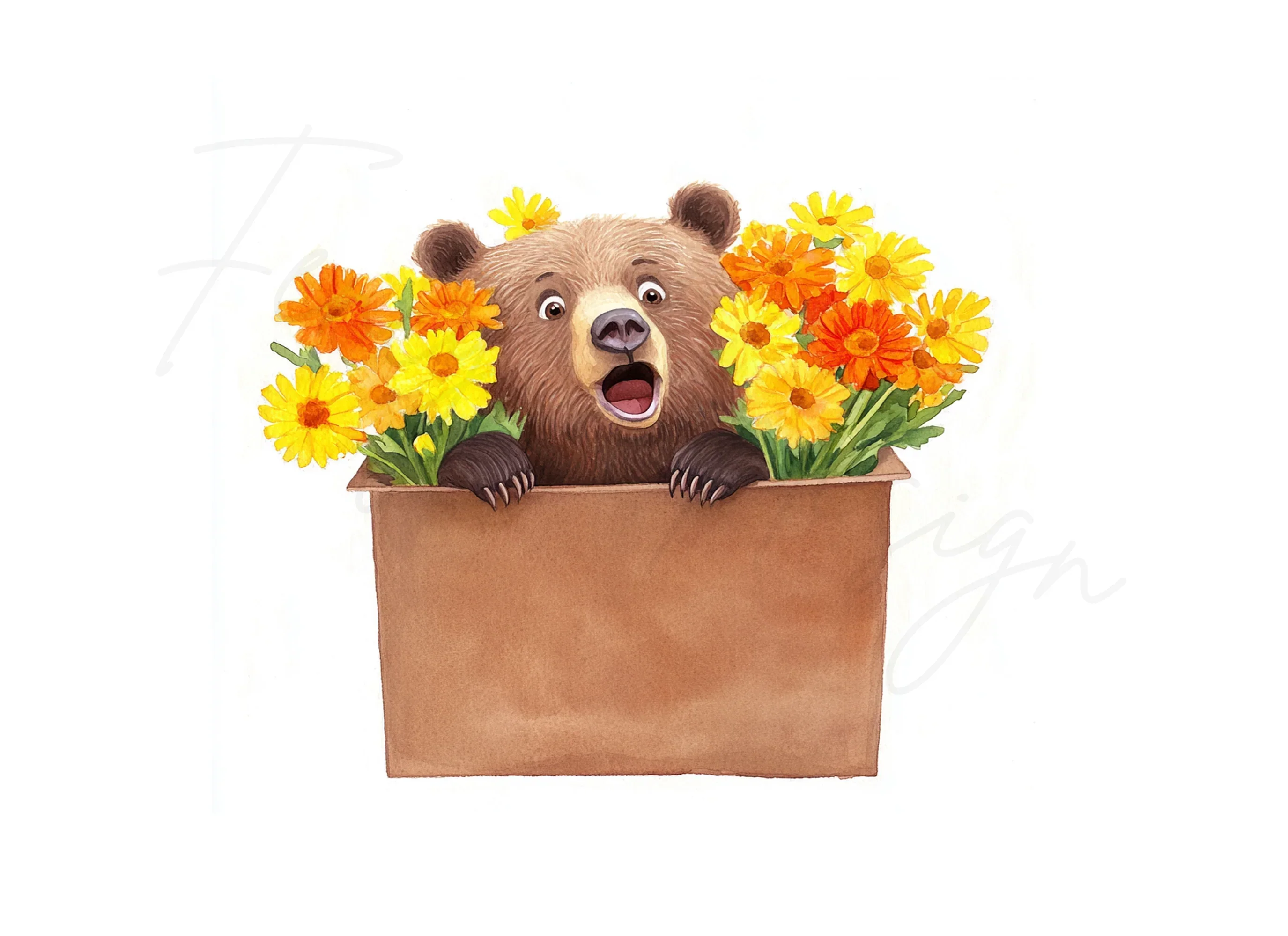 Cute Bear with Marigold Flowers Clipart Bundle - Image 3