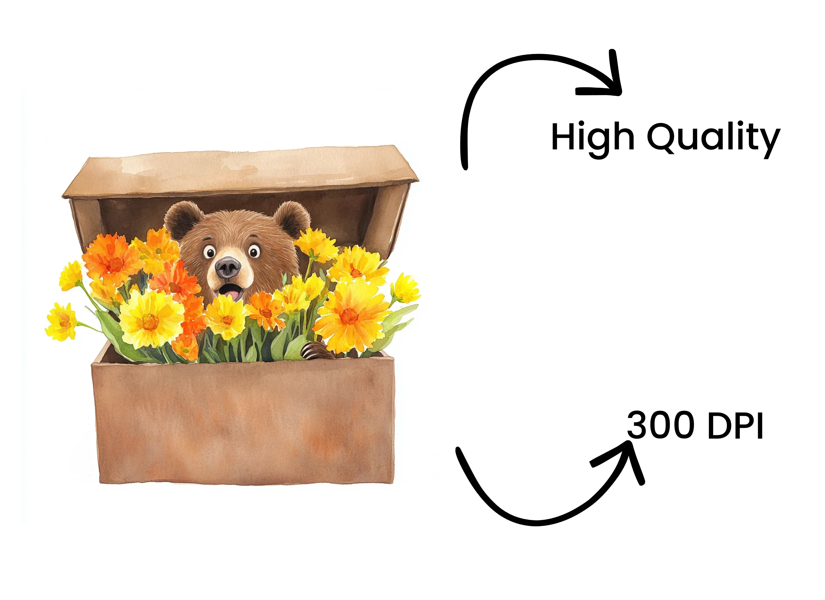 Cute Bear with Marigold Flowers Clipart Bundle - Image 4